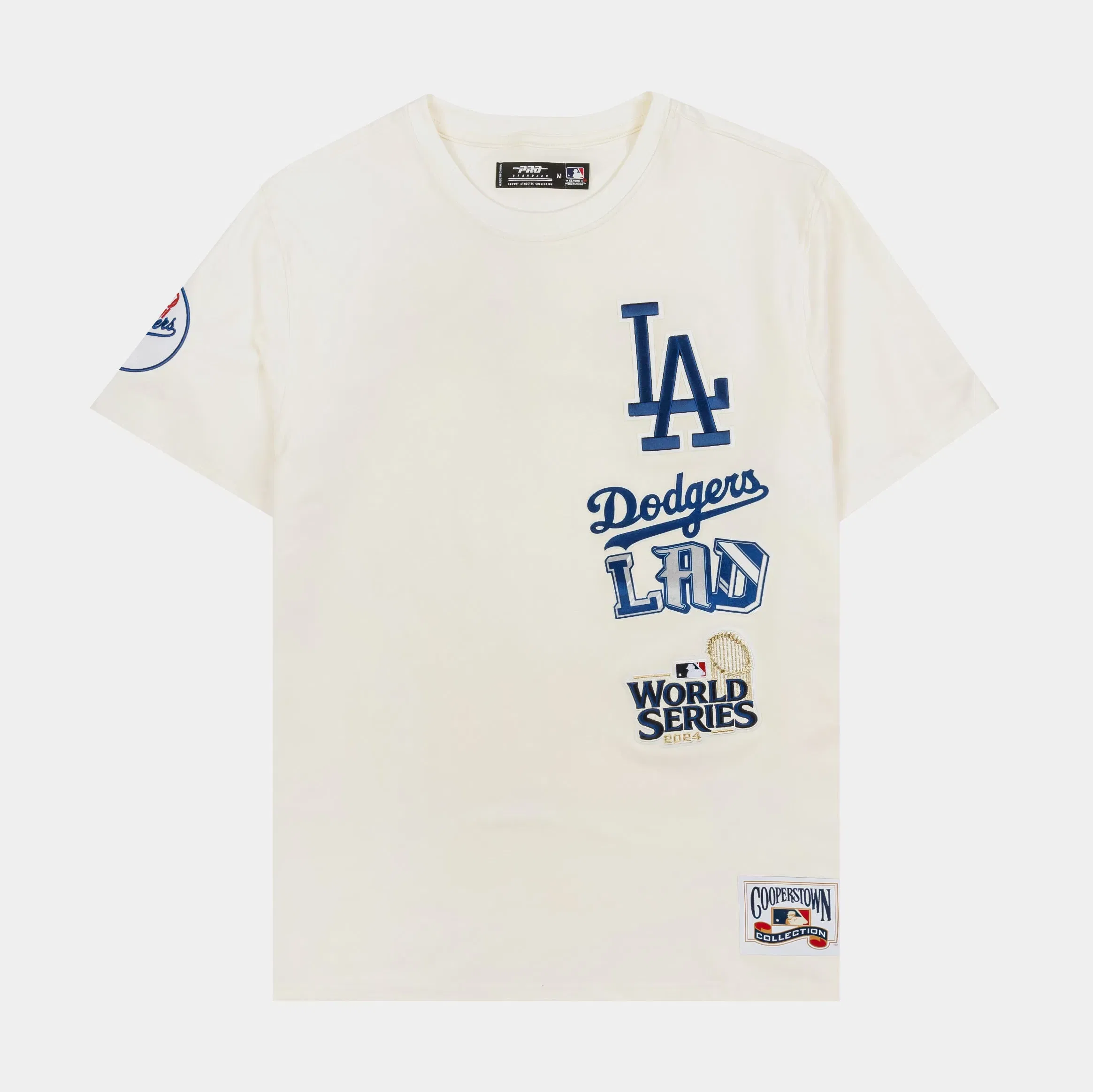 PRO STANDARD Los Angeles Dodgers Retro Ringer Mens Short Sleeve Shirt (Beige/Blue)
