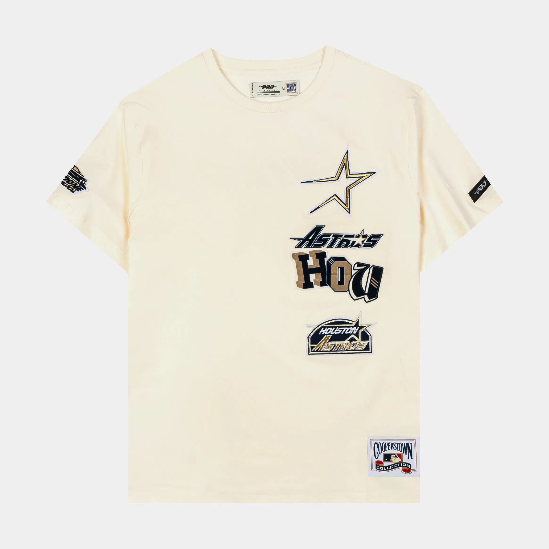 PRO STANDARD Houston Astros Retro Cascade Ringer Mens Short Sleeve Shirt (Beige/Black)