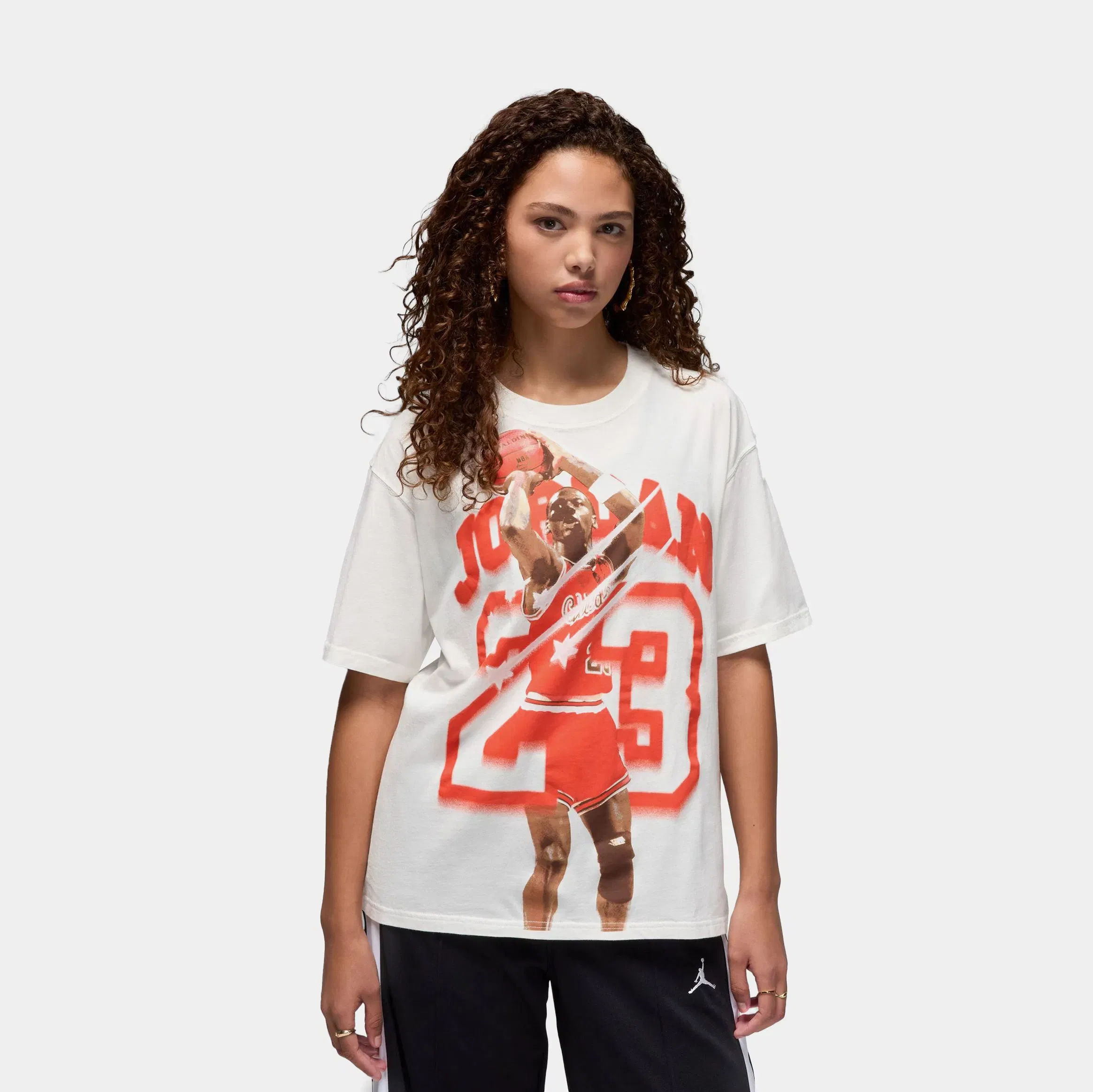 Air Jordan 40th Anniversary Graphic Womens Short Sleeve Shirt (Beige/Red)
