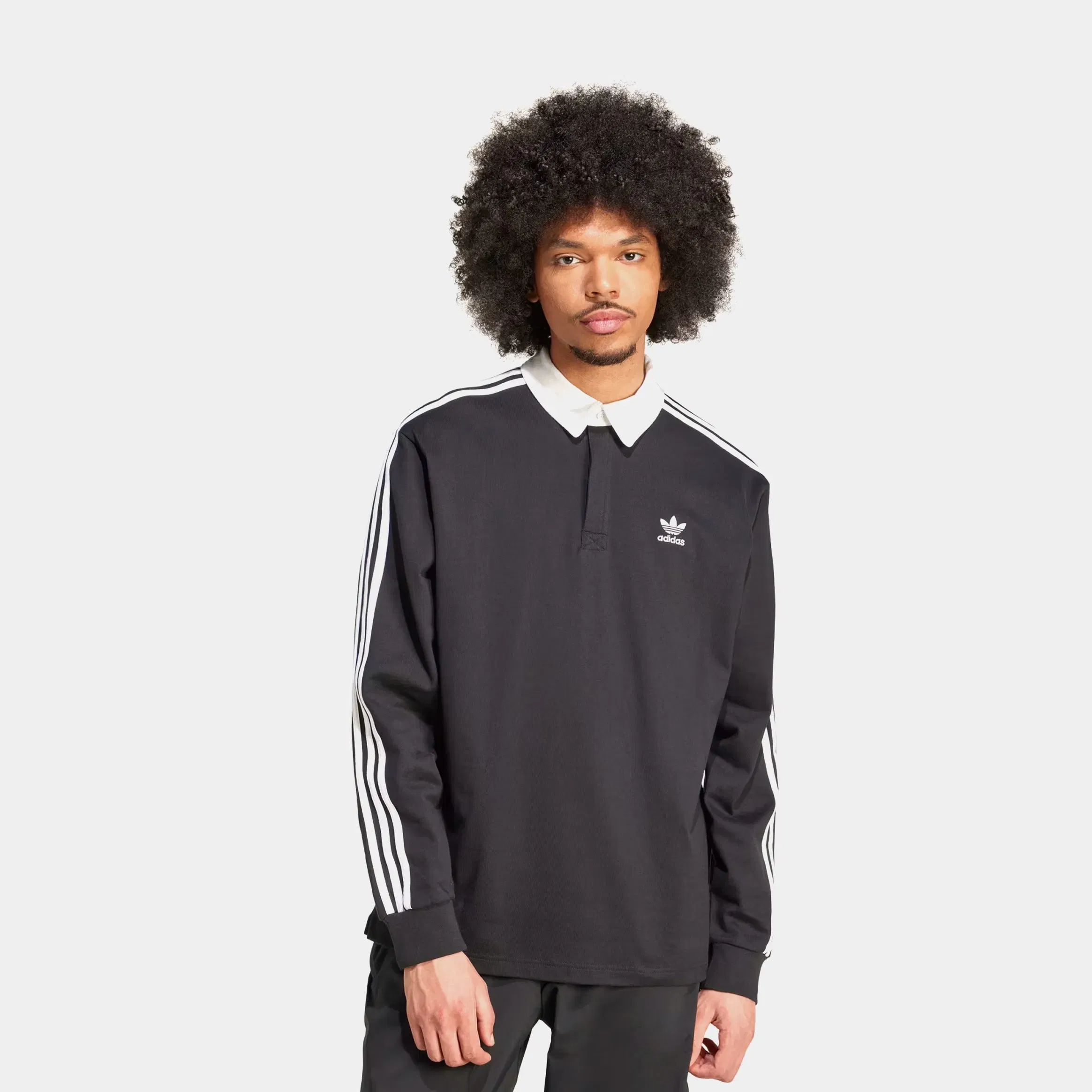 adidas Adicolor Rugby Polo Mens Long Sleeve Shirt (Black)