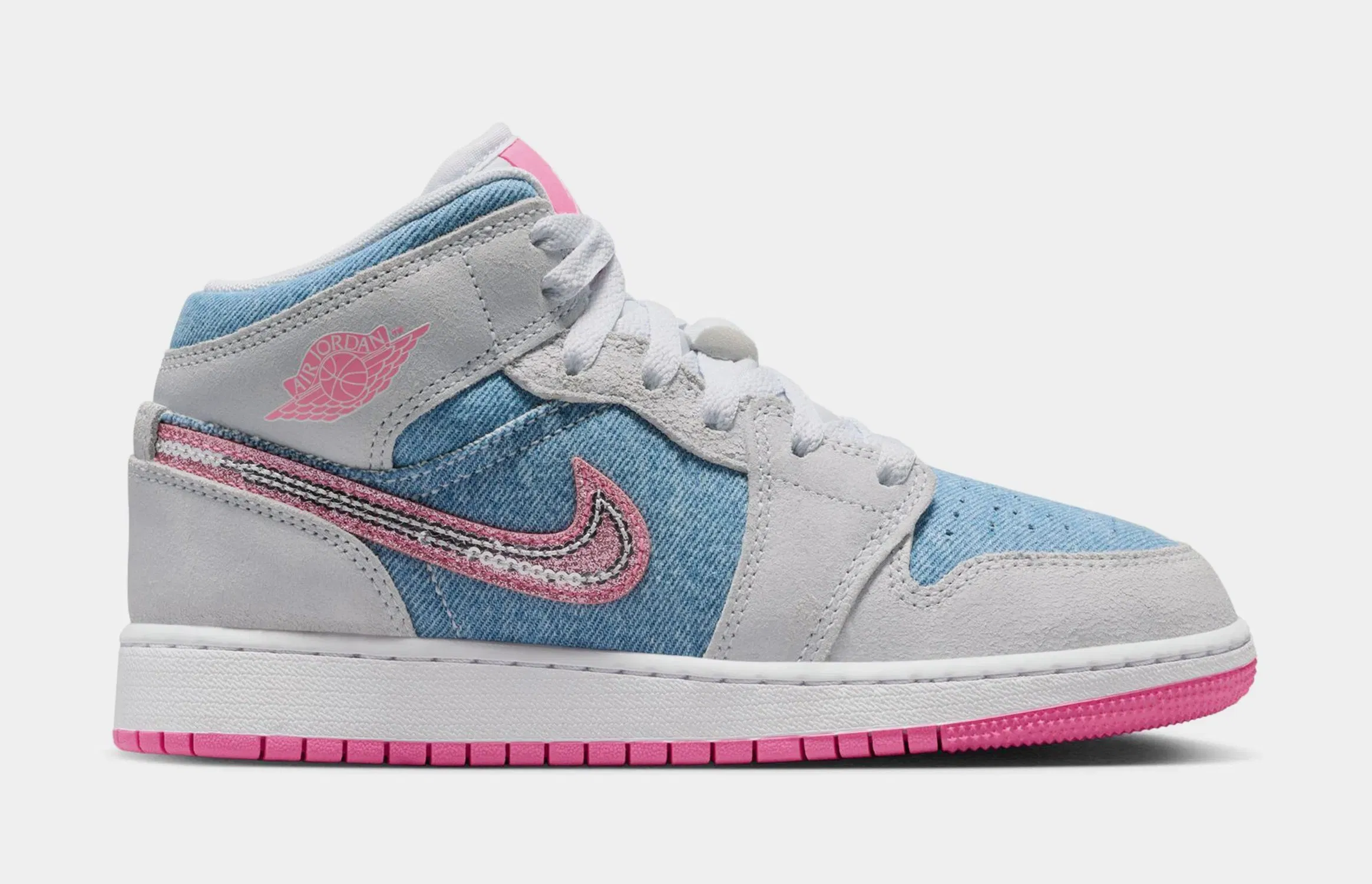 Air Jordan 1 Mid SE Grade School Lifestyle Shoes (Cobalt Bliss/White/Pink Glow)