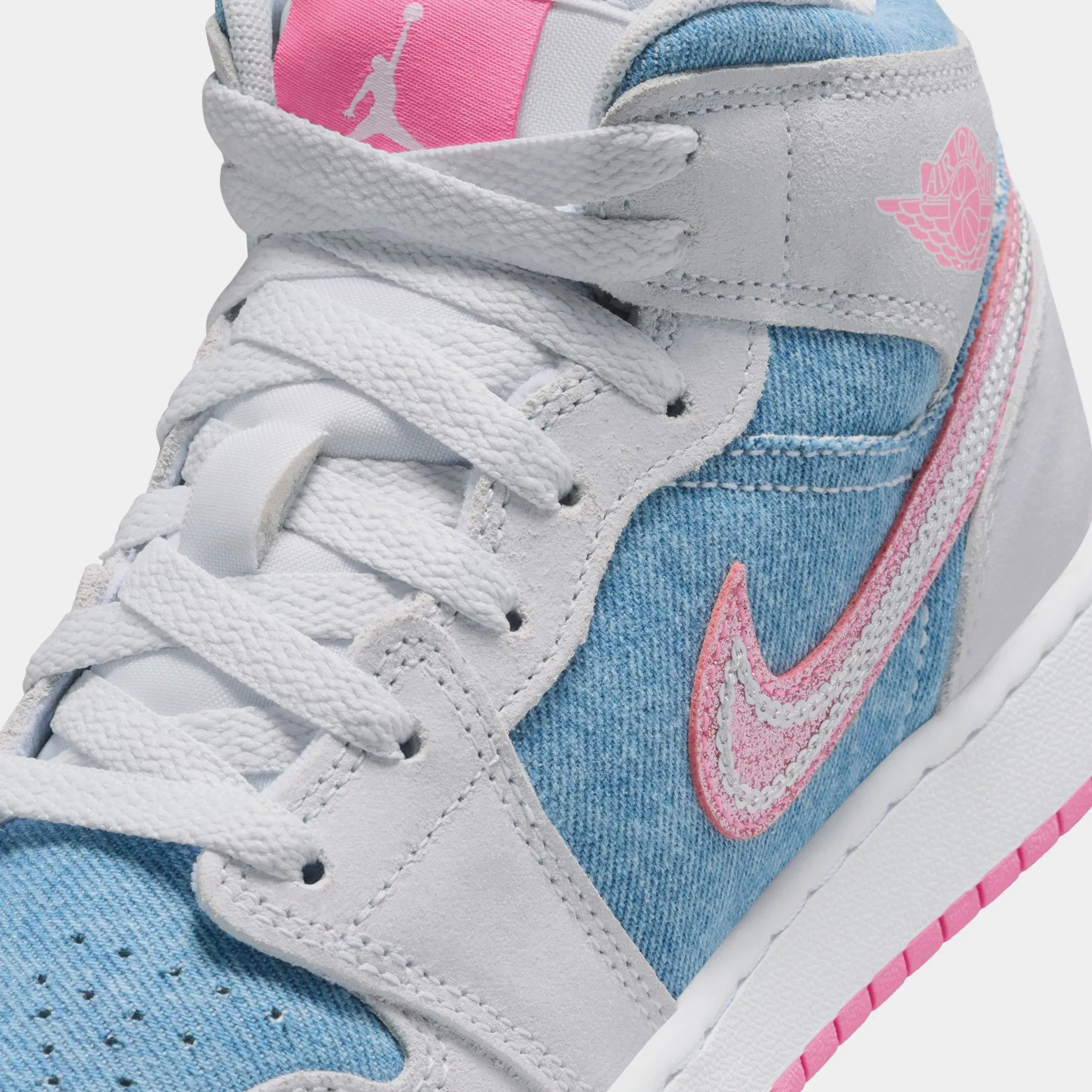 Air Jordan 1 Mid SE Grade School Lifestyle Shoes (Cobalt Bliss/White/Pink Glow)