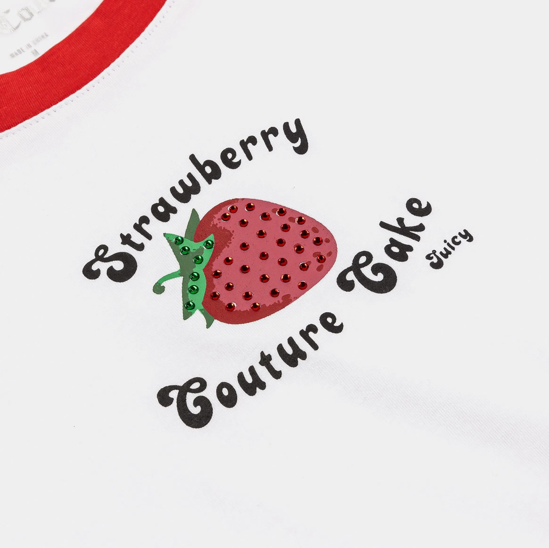 Juicy Couture Strawberry Ringer Baby Tee Womens Short Sleeve Shirt (White/Red)