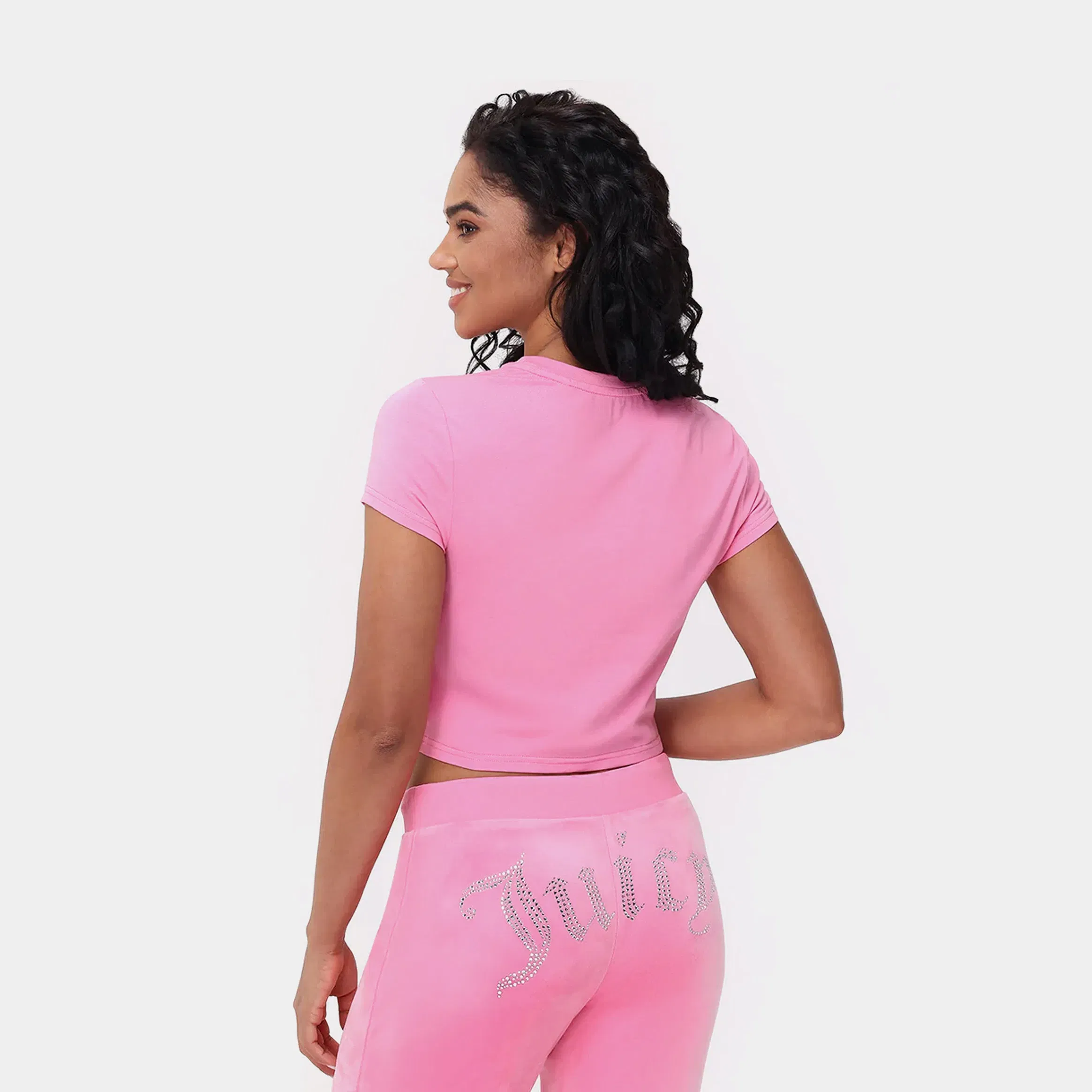 Juicy Couture Ditch Him Baby Tee Womens Short Sleeve Shirt (Pink/Green)