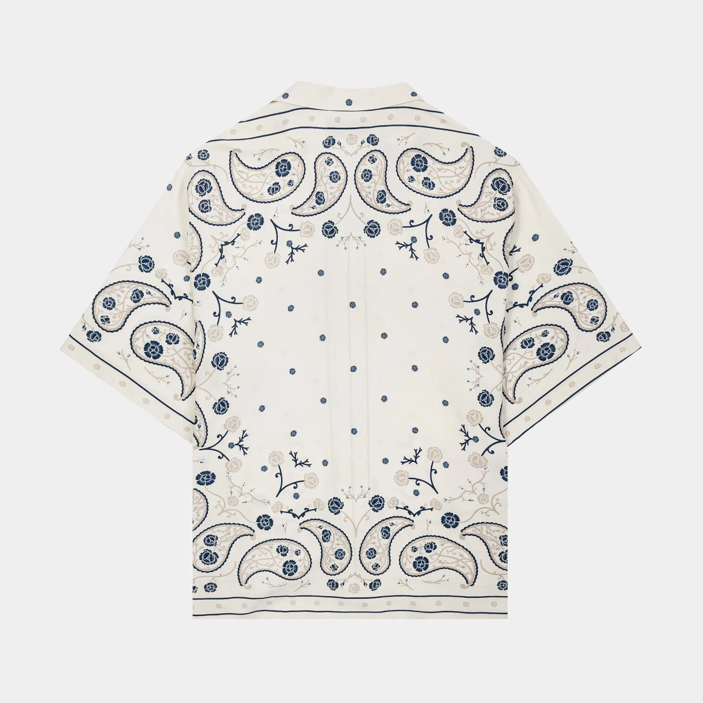 MAISON ARTICLE Rose Paisley Rayon Button Up Mens Short Sleeve Shirt (Beige/Navy)