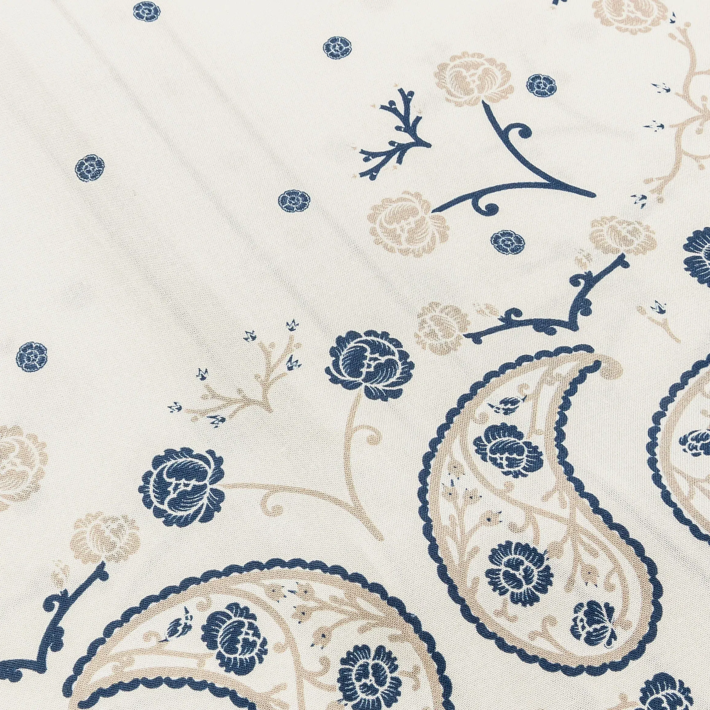 MAISON ARTICLE Rose Paisley Rayon Button Up Mens Short Sleeve Shirt (Beige/Navy)