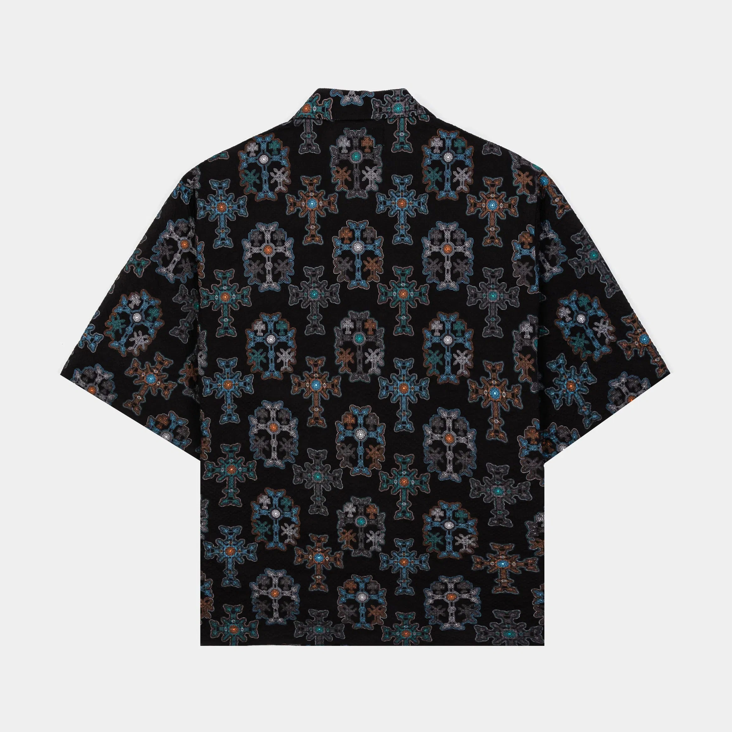 MAISON ARTICLE The Cross Seersucker Button Up Mens Short Sleeve Shirt (Black/Blue)