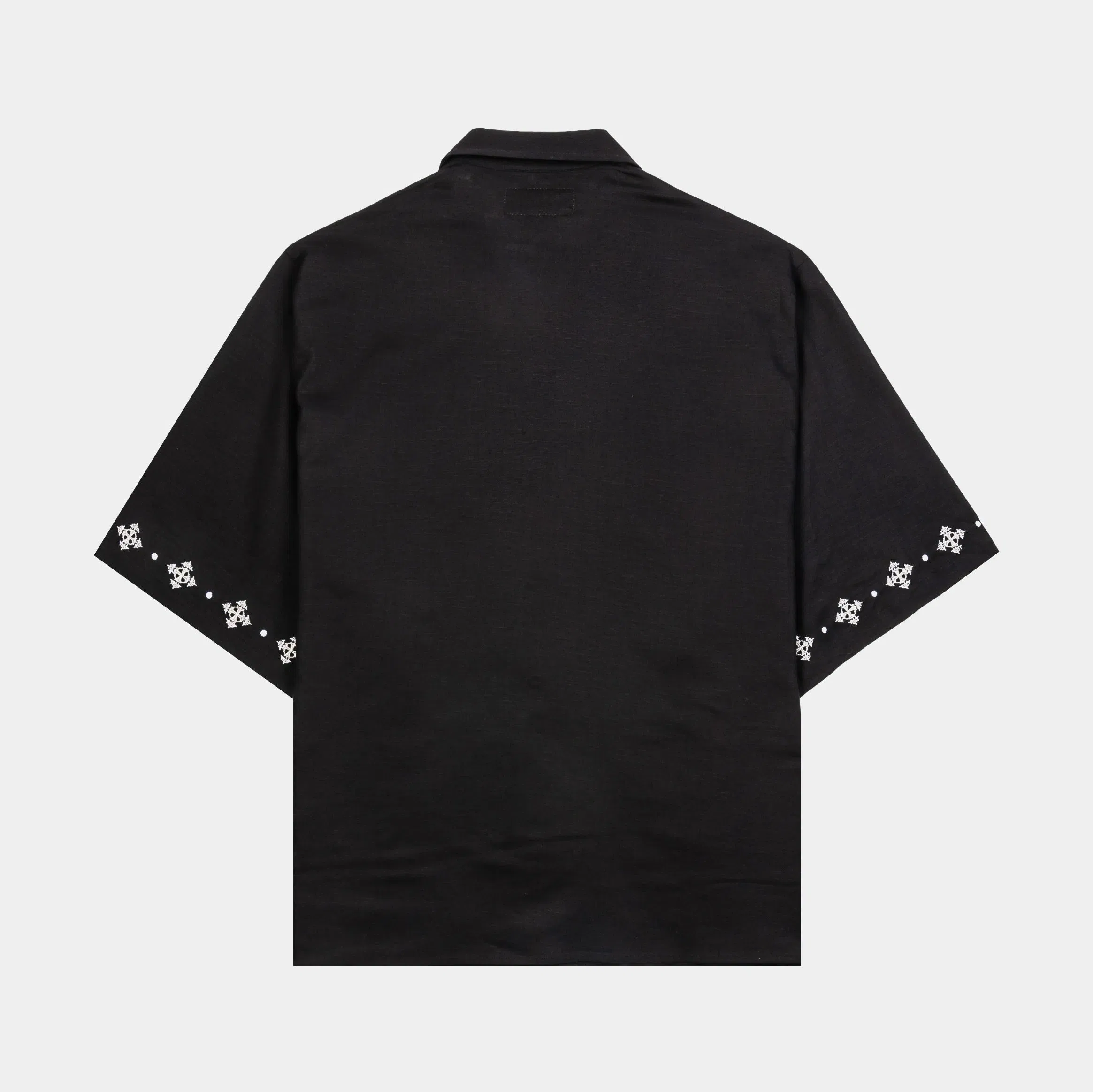 MAISON ARTICLE Crosses Cotton Button Up Mens Short Sleeve Shirt (Black/White)