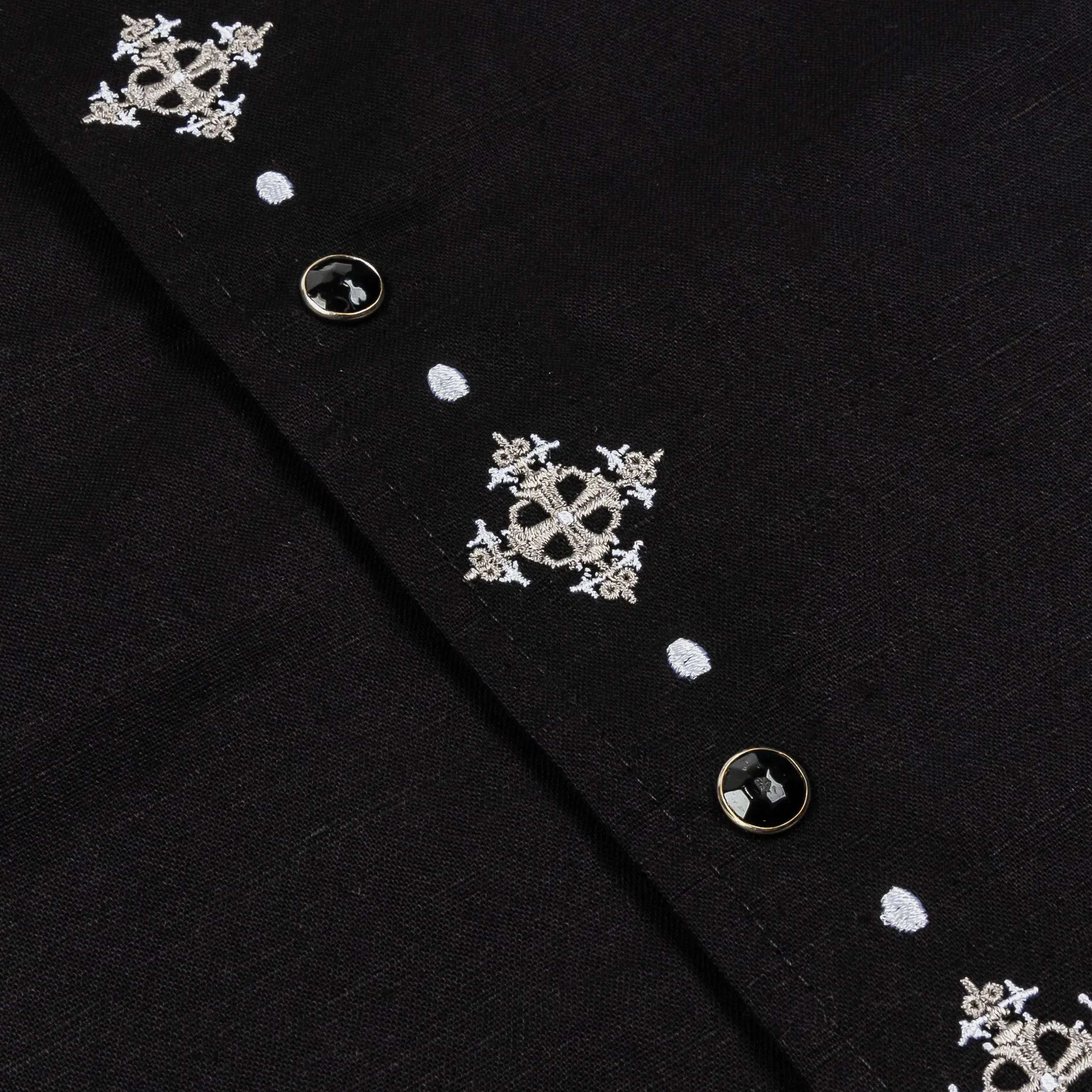 MAISON ARTICLE Crosses Cotton Button Up Mens Short Sleeve Shirt (Black/White)