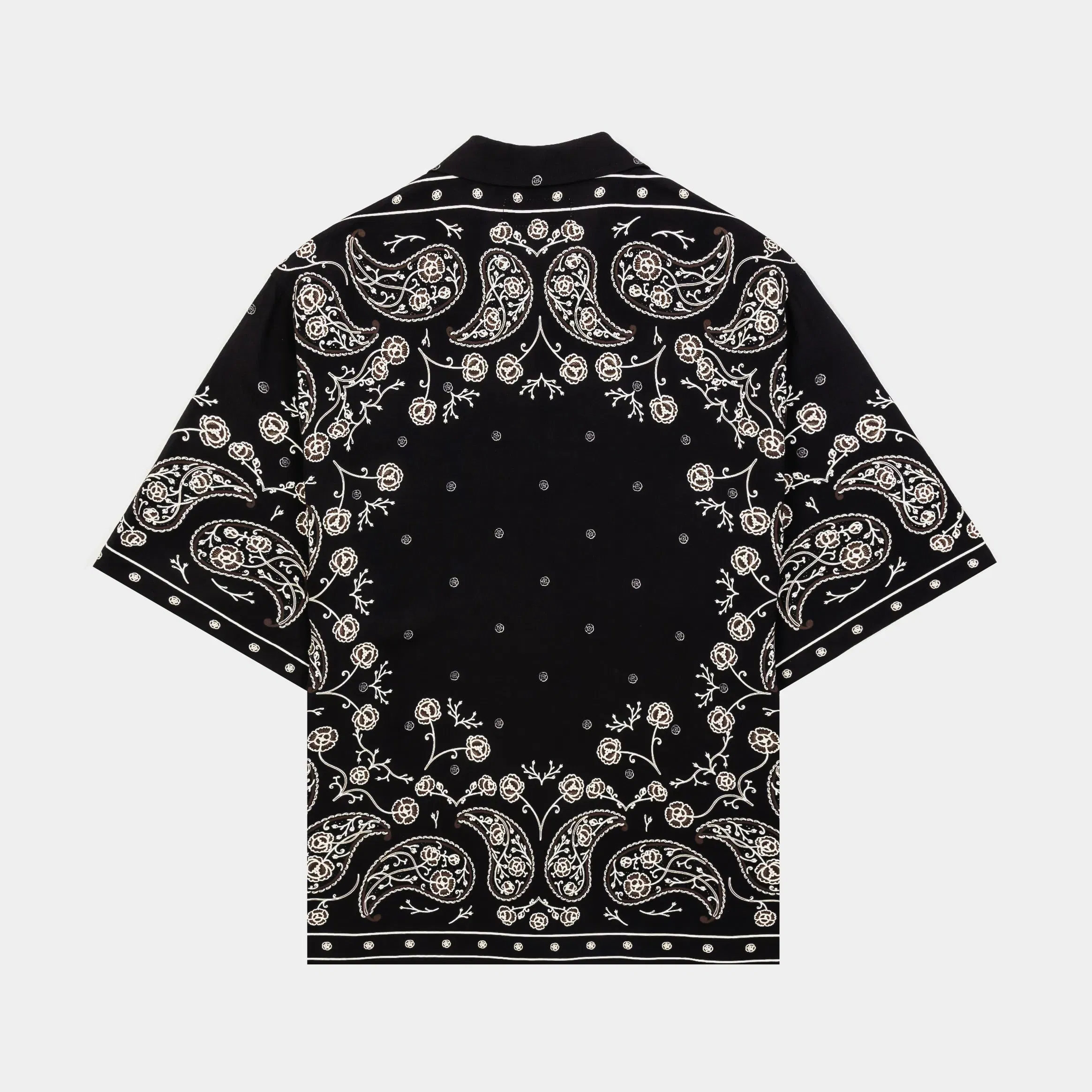 MAISON ARTICLE Rose Paisley Rayon Button Up Mens Short Sleeve Shirt (Beige/Black)