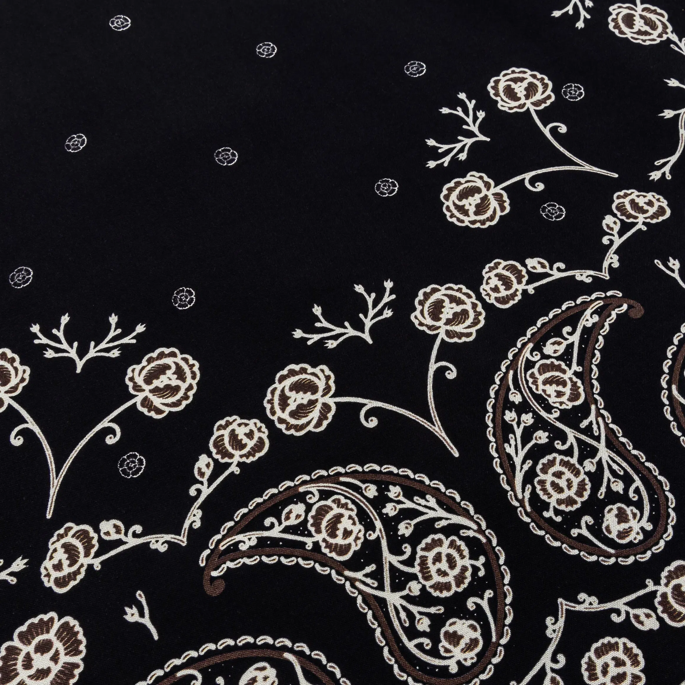 MAISON ARTICLE Rose Paisley Rayon Button Up Mens Short Sleeve Shirt (Beige/Black)