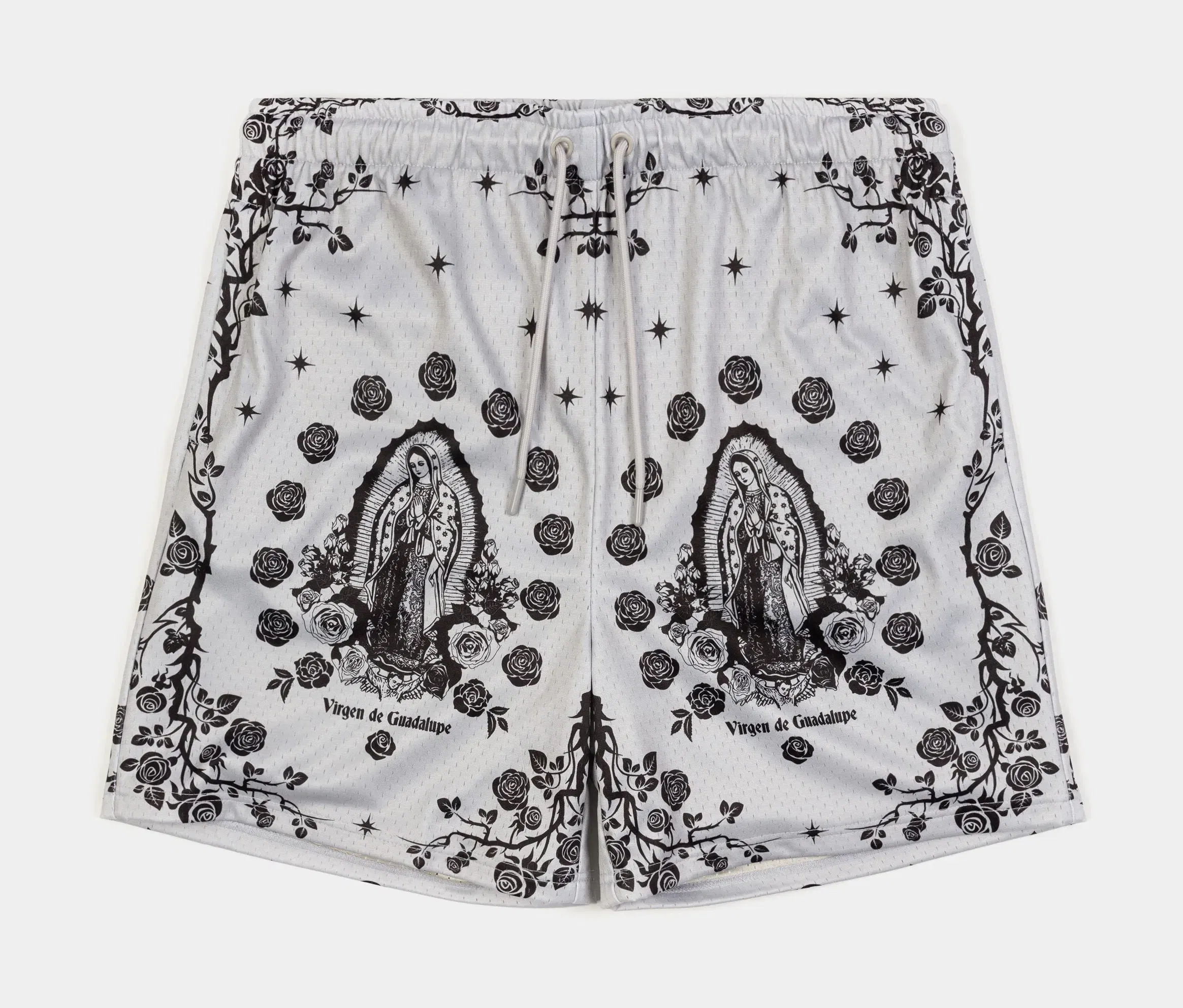 MAISON ARTICLE Lady Of Guadalupe Mesh Mens Shorts (Beige/Grey)