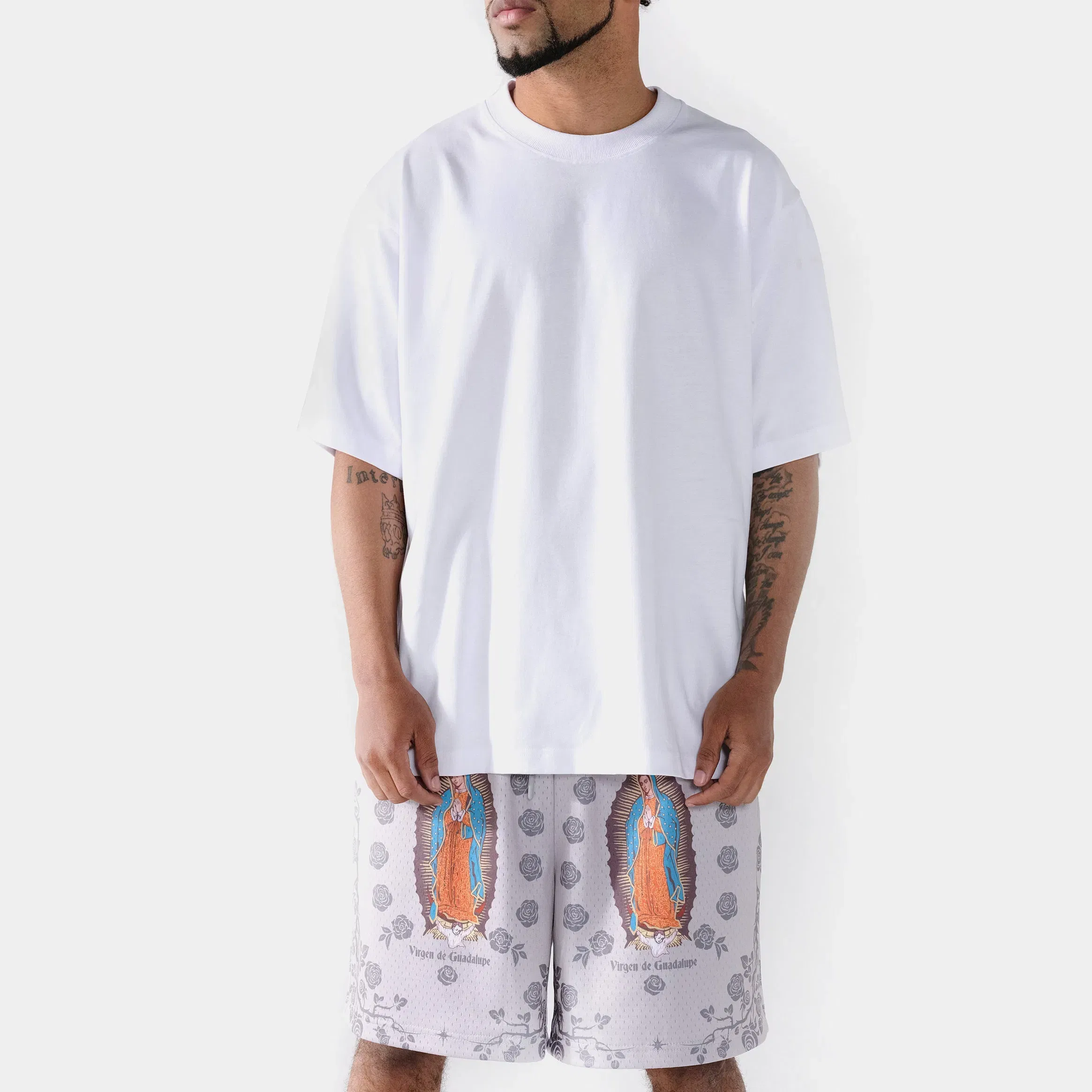 MAISON ARTICLE Rose Guadalupe Mesh Mens Shorts (Beige/Black)
