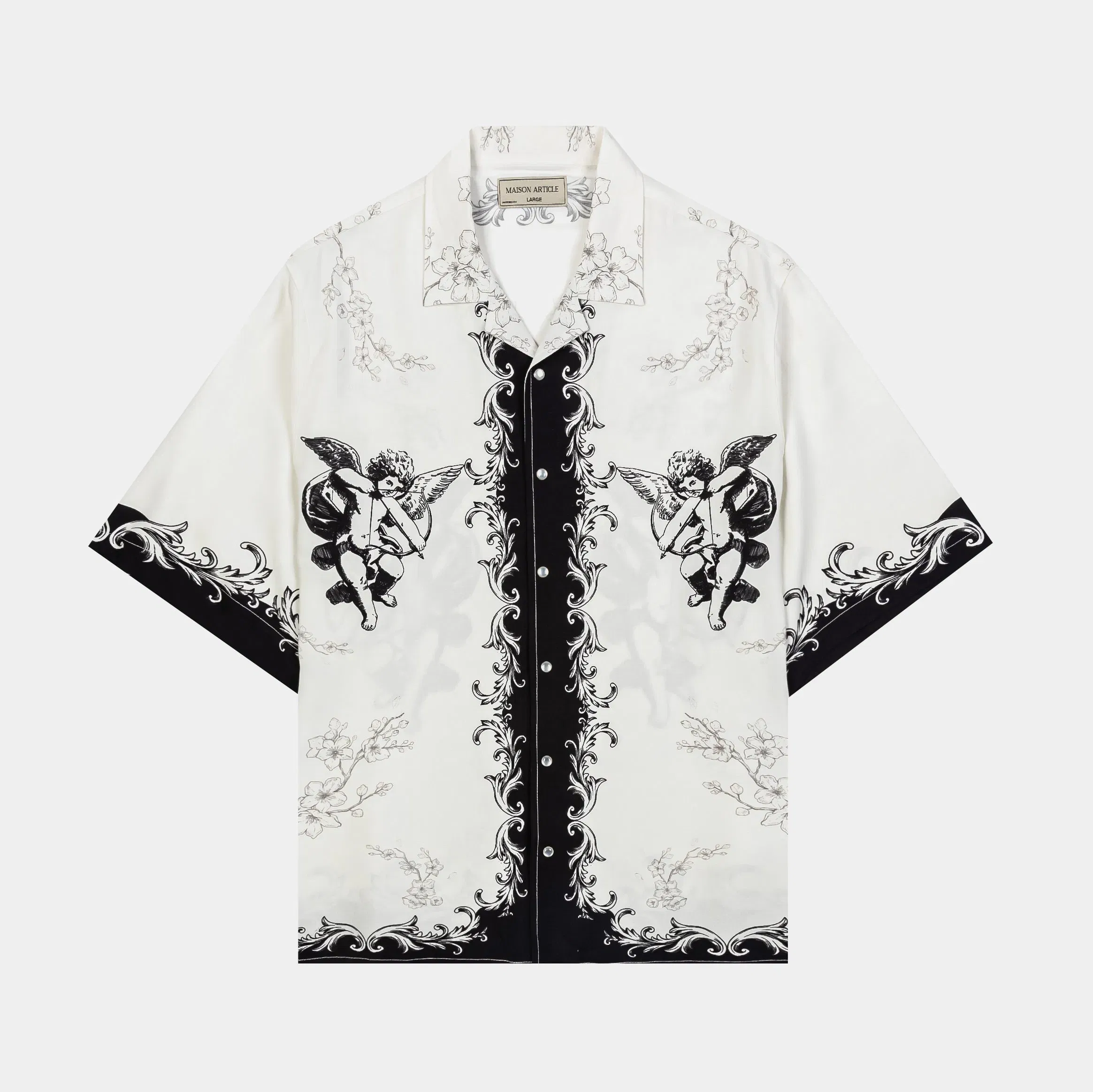 MAISON ARTICLE Cupid Rayon Mens Short Sleeve Shirt (Beige/Grey/Black)