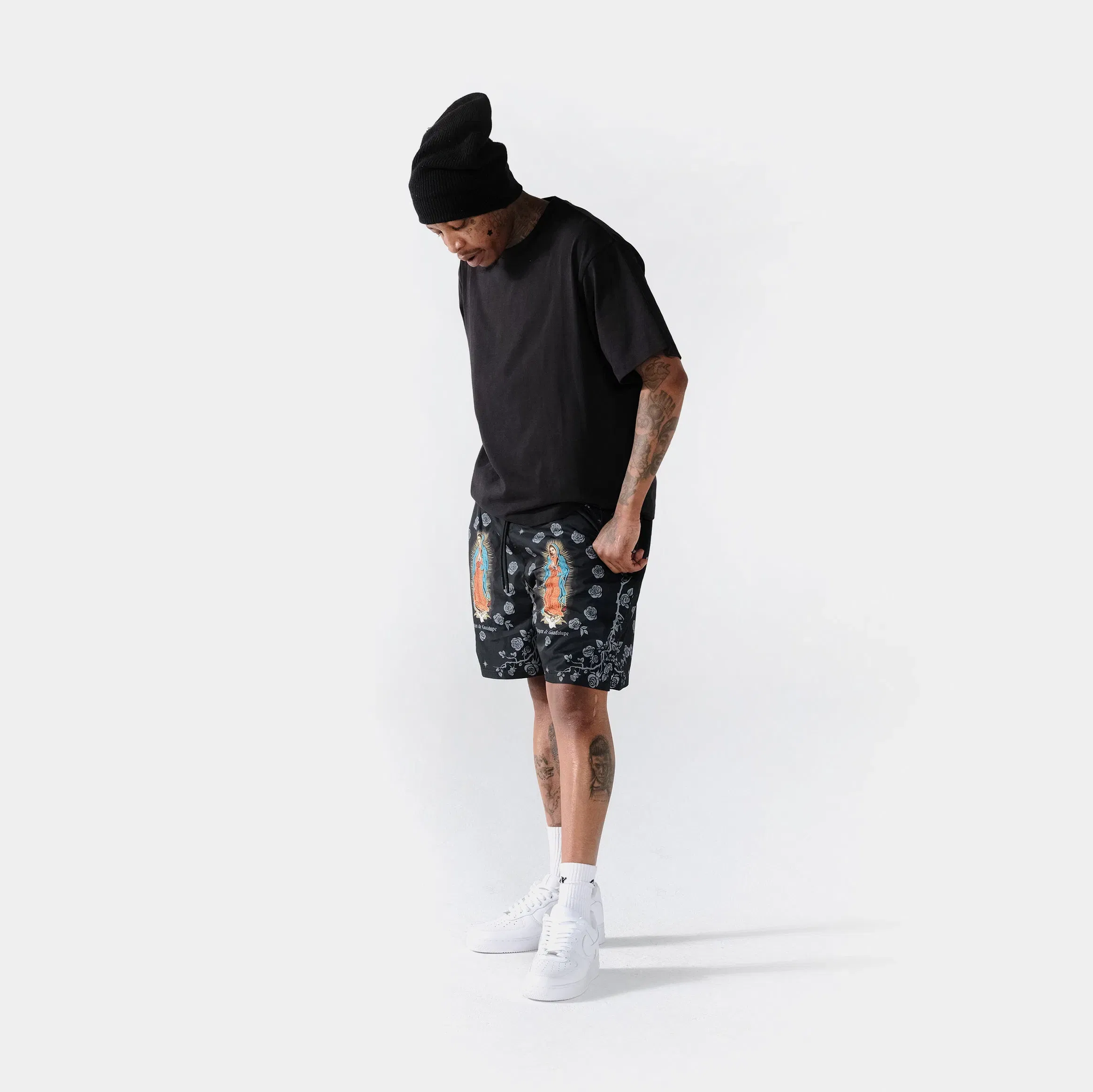 MAISON ARTICLE Rose Guadalupe Mesh Mens Shorts (Black/Grey)