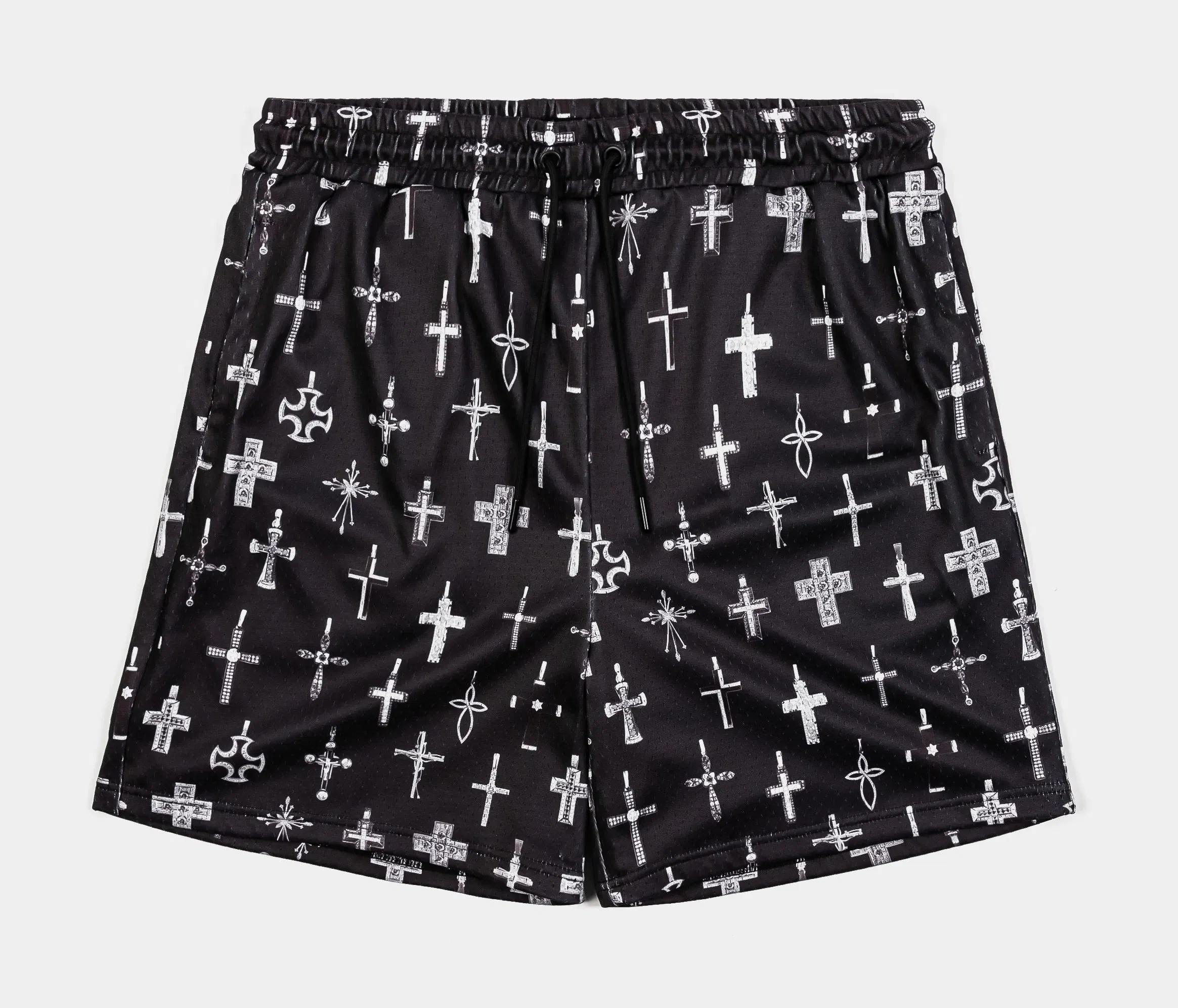 MAISON ARTICLE All Over Print Crosses Mesh Mens Shorts (Black/Grey)