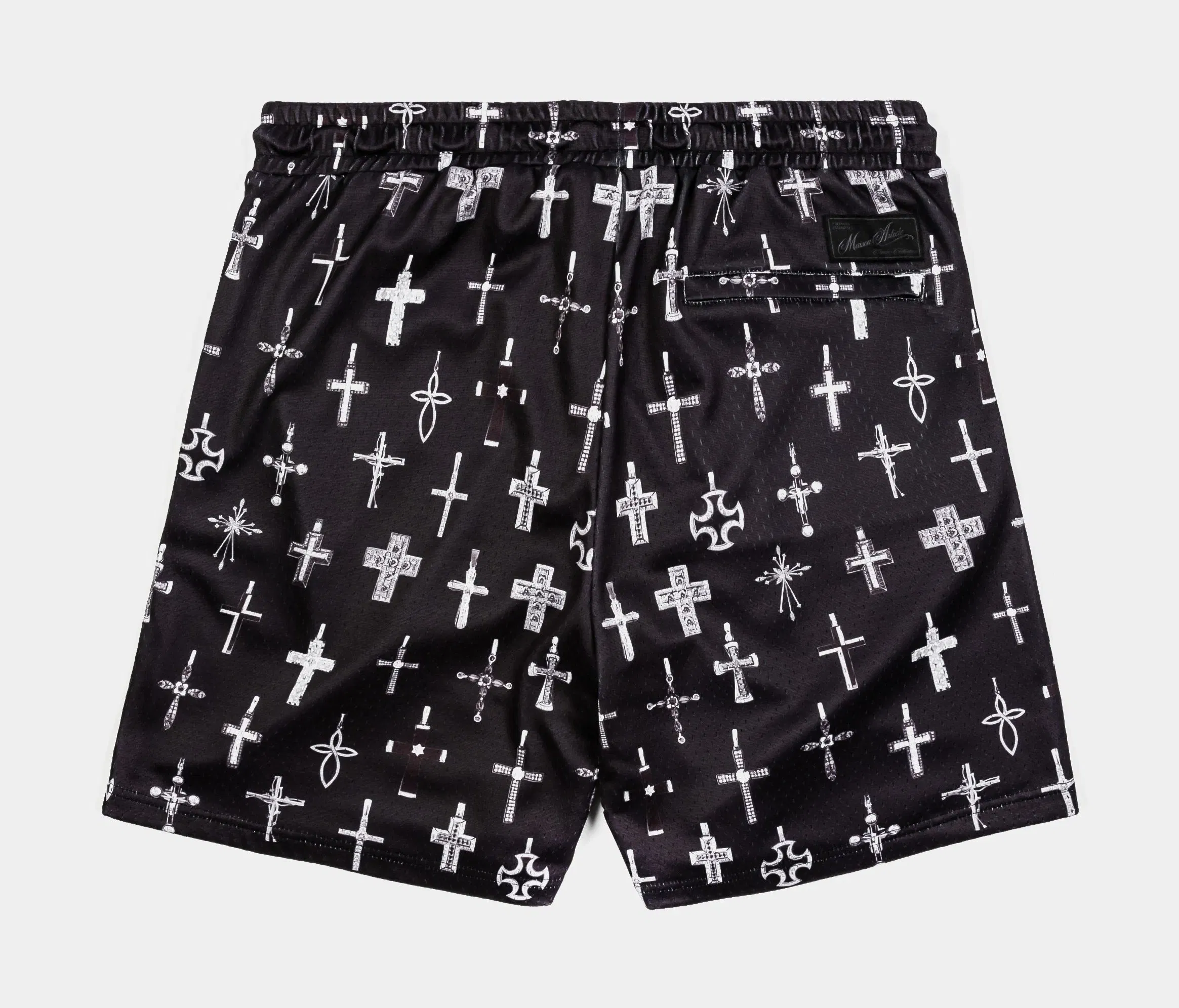 MAISON ARTICLE All Over Print Crosses Mesh Mens Shorts (Black/Grey)
