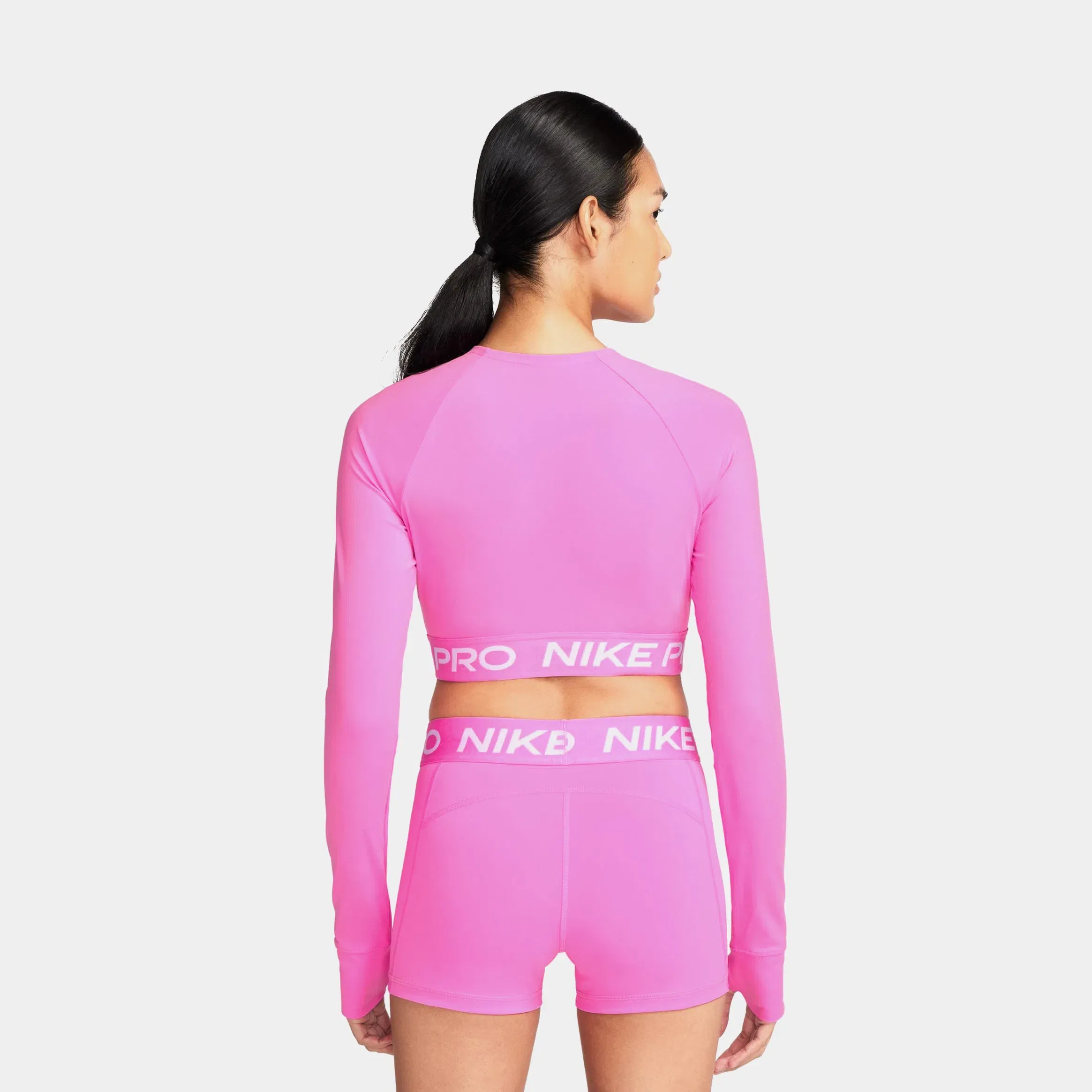 Nike Pro Dri Fit Cropped Womens Long Sleeve Shirt (Playful Pink/White)