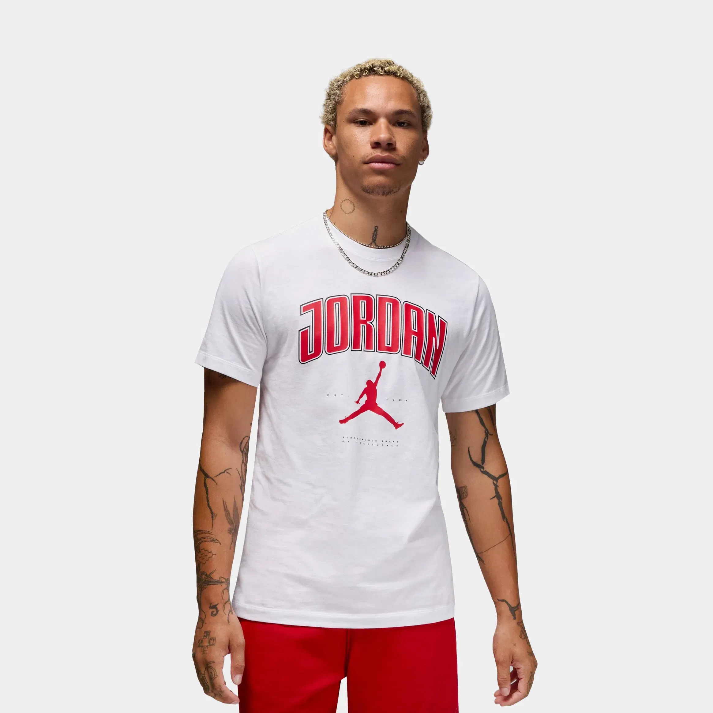 Air Jordan City 88 Crew Mens Short Sleeve Shirt (White/Gym Red/Gym Red)