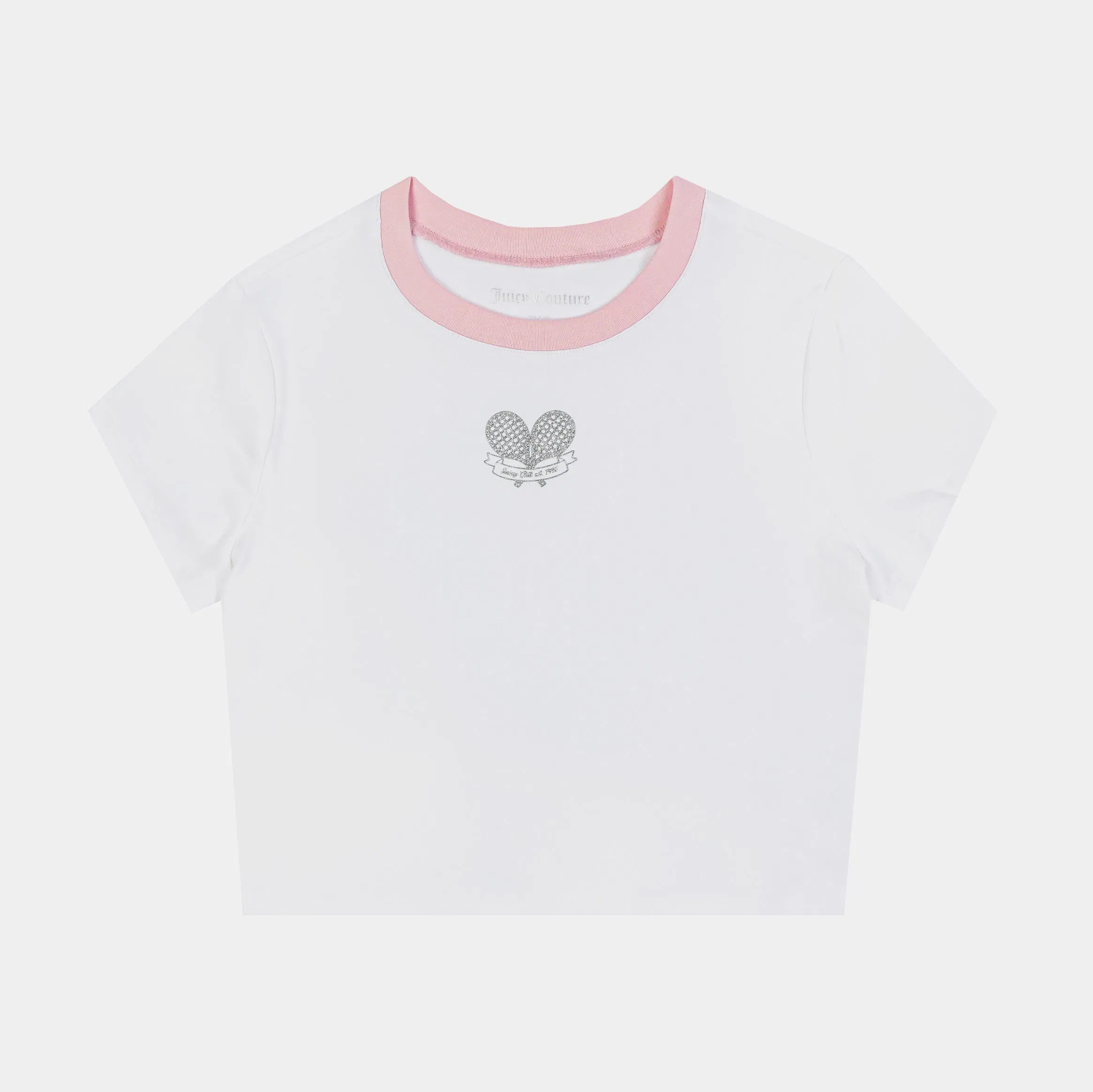 Juicy Couture Tennis Baby Tee Womens Short Sleeve Shirt (White/Pink)