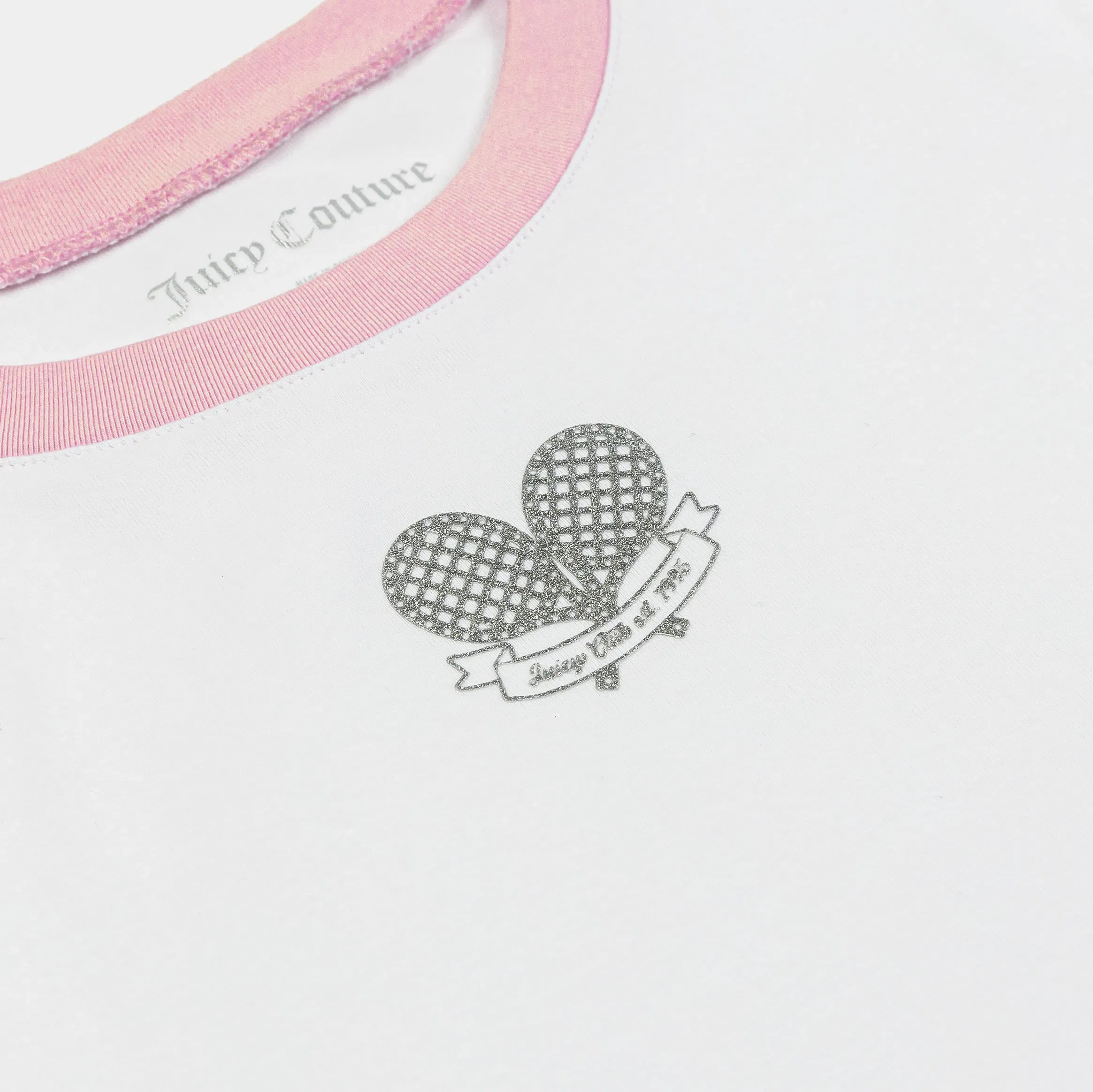 Juicy Couture Tennis Baby Tee Womens Short Sleeve Shirt (White/Pink)