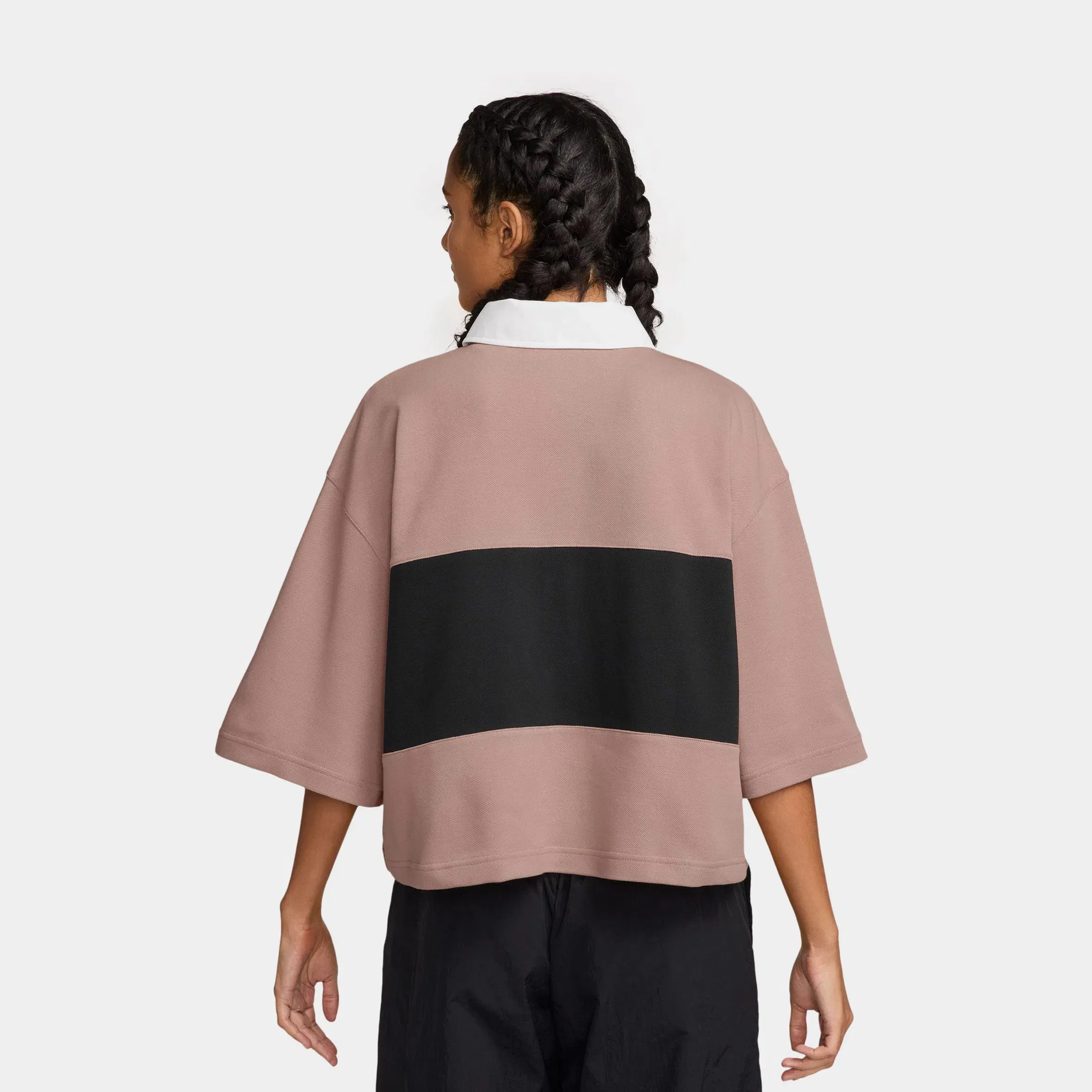 Nike Oversized Polo Womens Short Sleeve Shirt (Particle Pink/Black/White/White)
