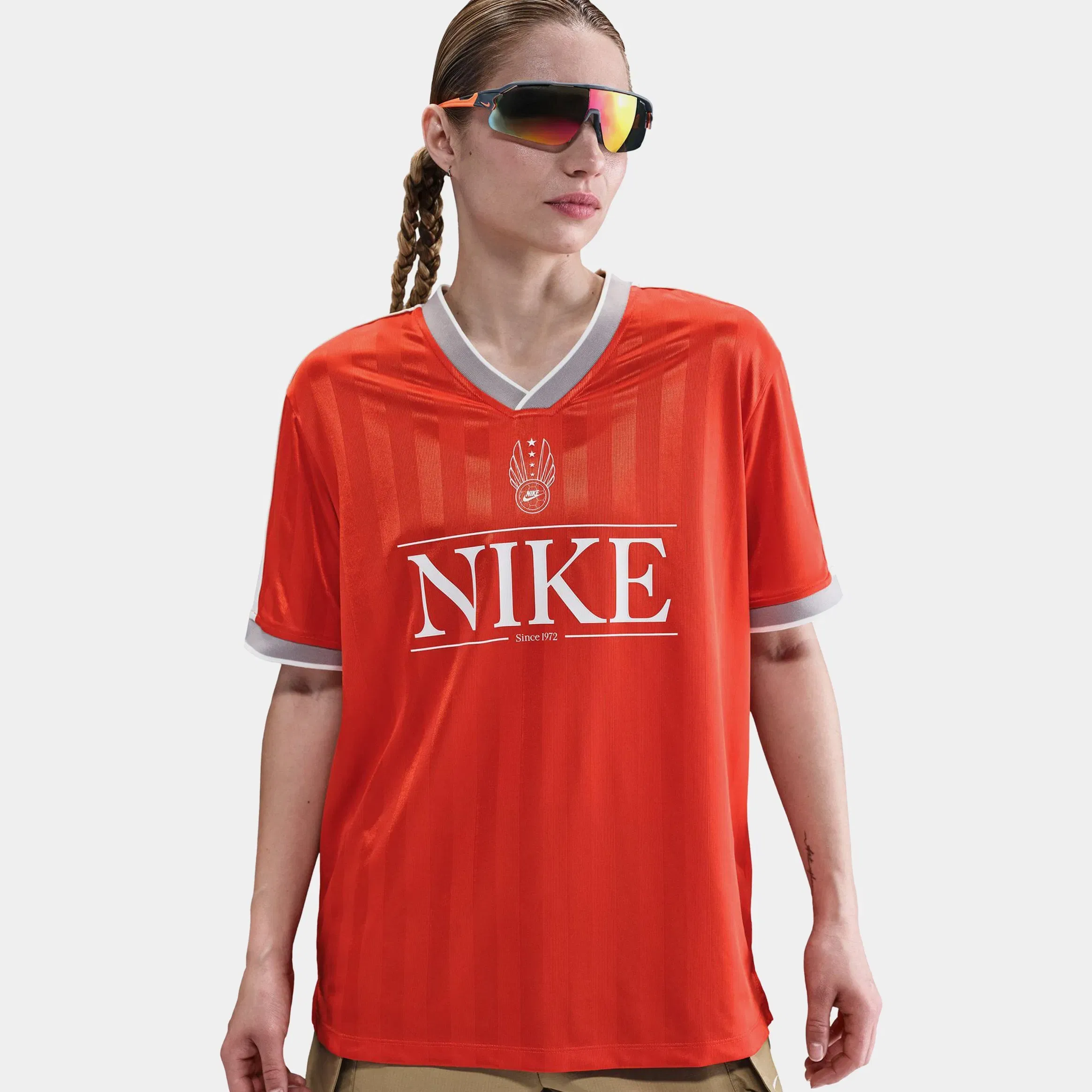 Nike NSW V Neck Top Womens Jersey (Picante Red/Sail/Midnight Navy/Sail)