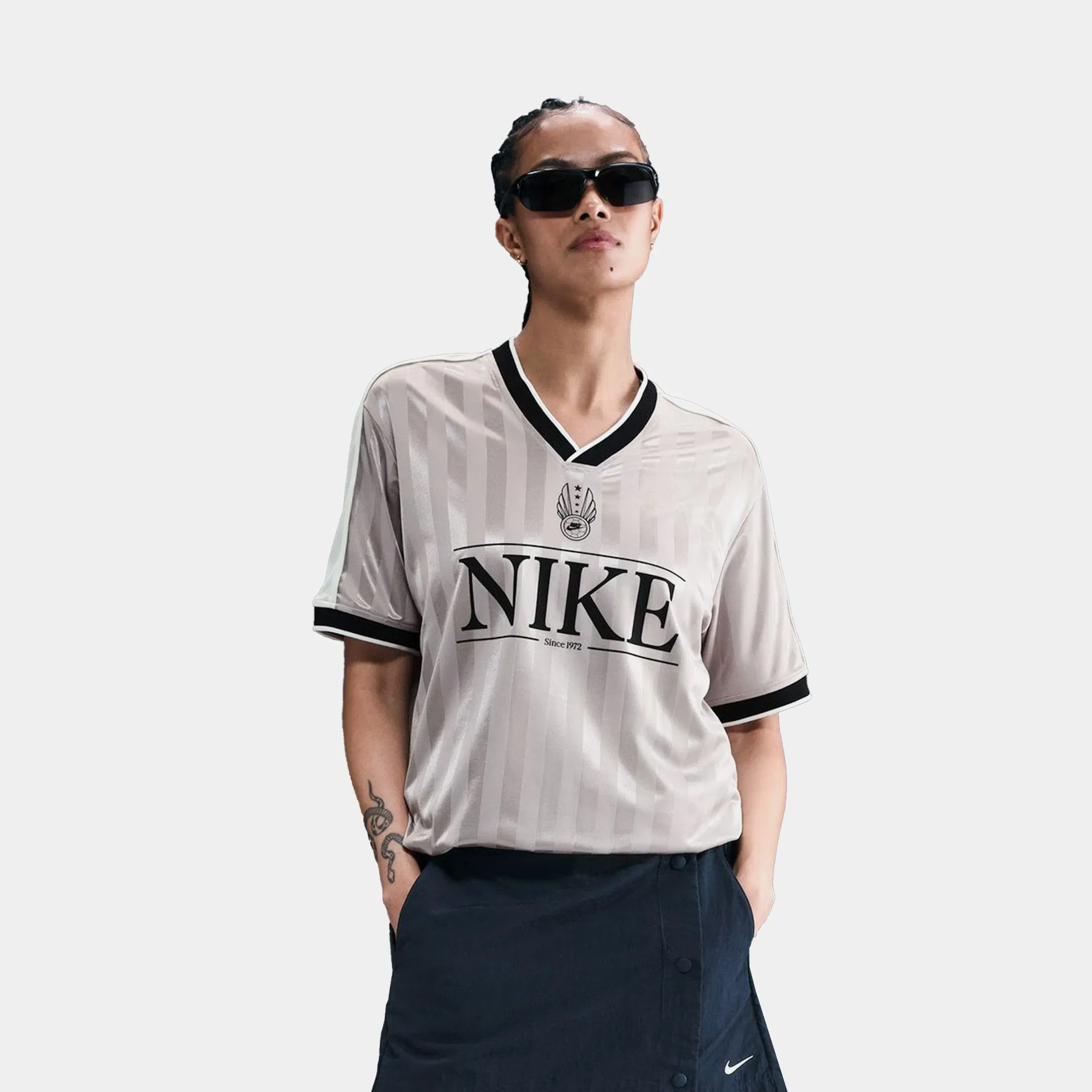 Nike NSW V Neck Top Womens Jersey (College Grey/Sail/Black/Black)