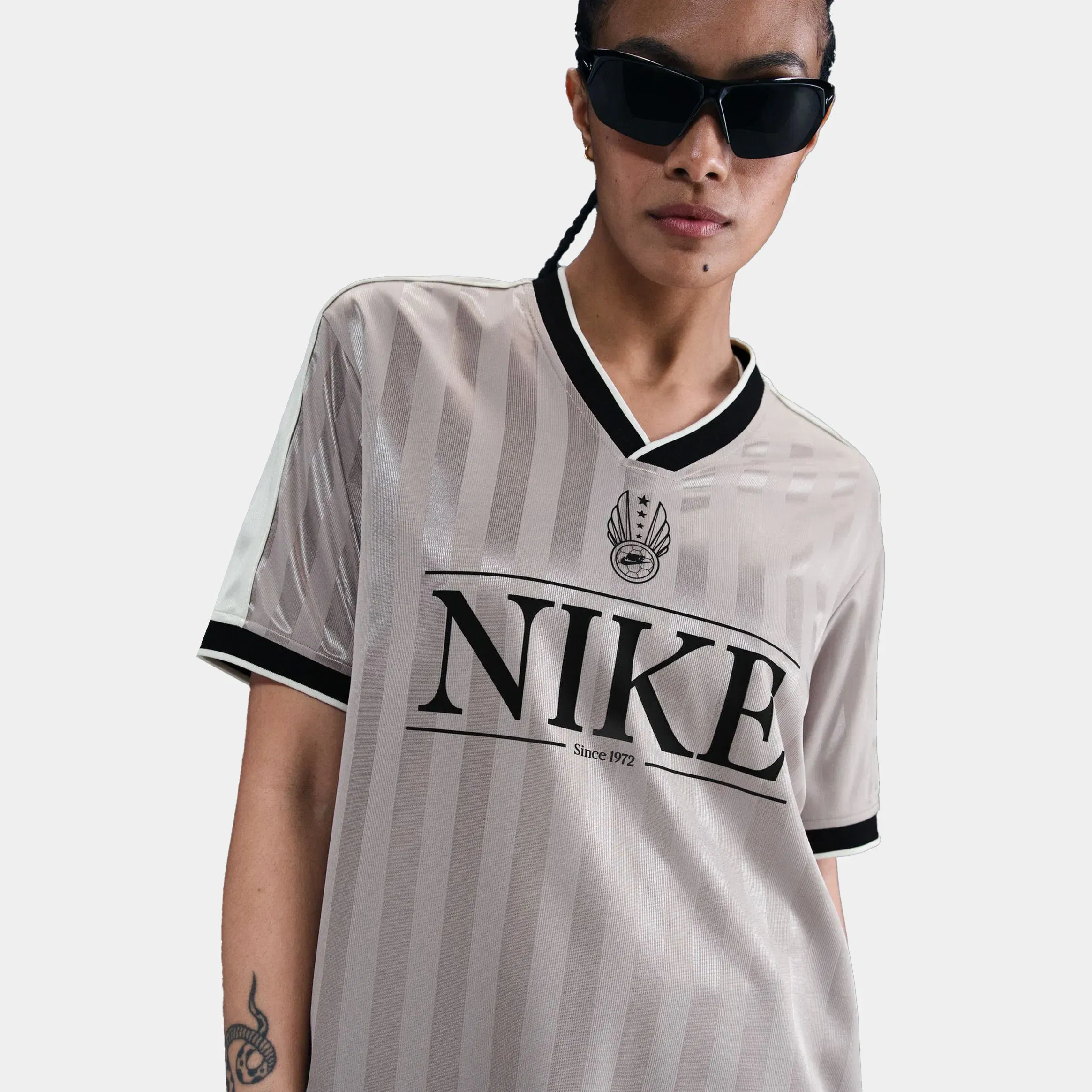 Nike NSW V Neck Top Womens Jersey (College Grey/Sail/Black/Black)