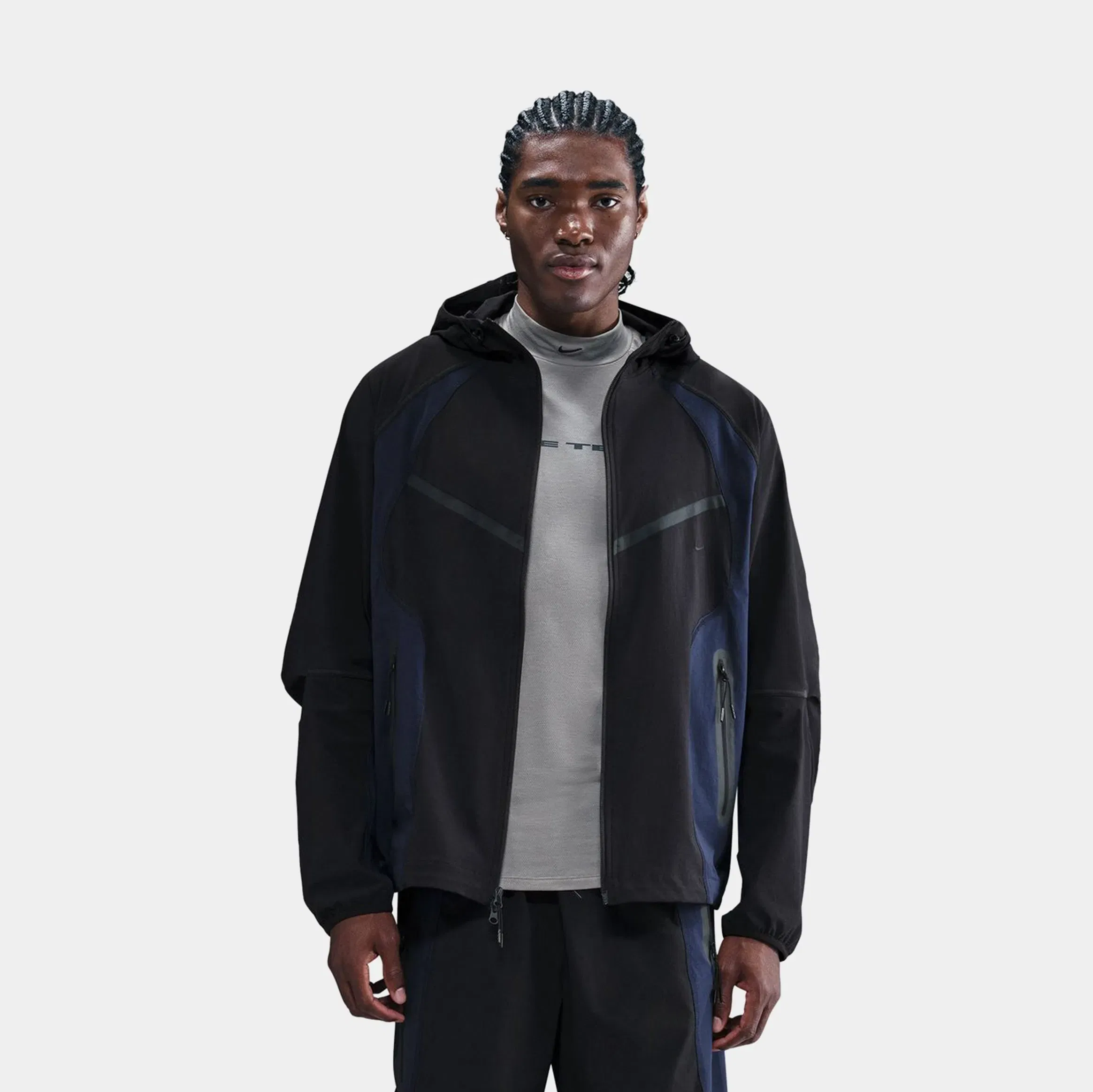 Nike NSW Tech Dri Fit Woven Color Block Windrunner Mens Jacket (Cave Stone/Cool Grey/Black)
