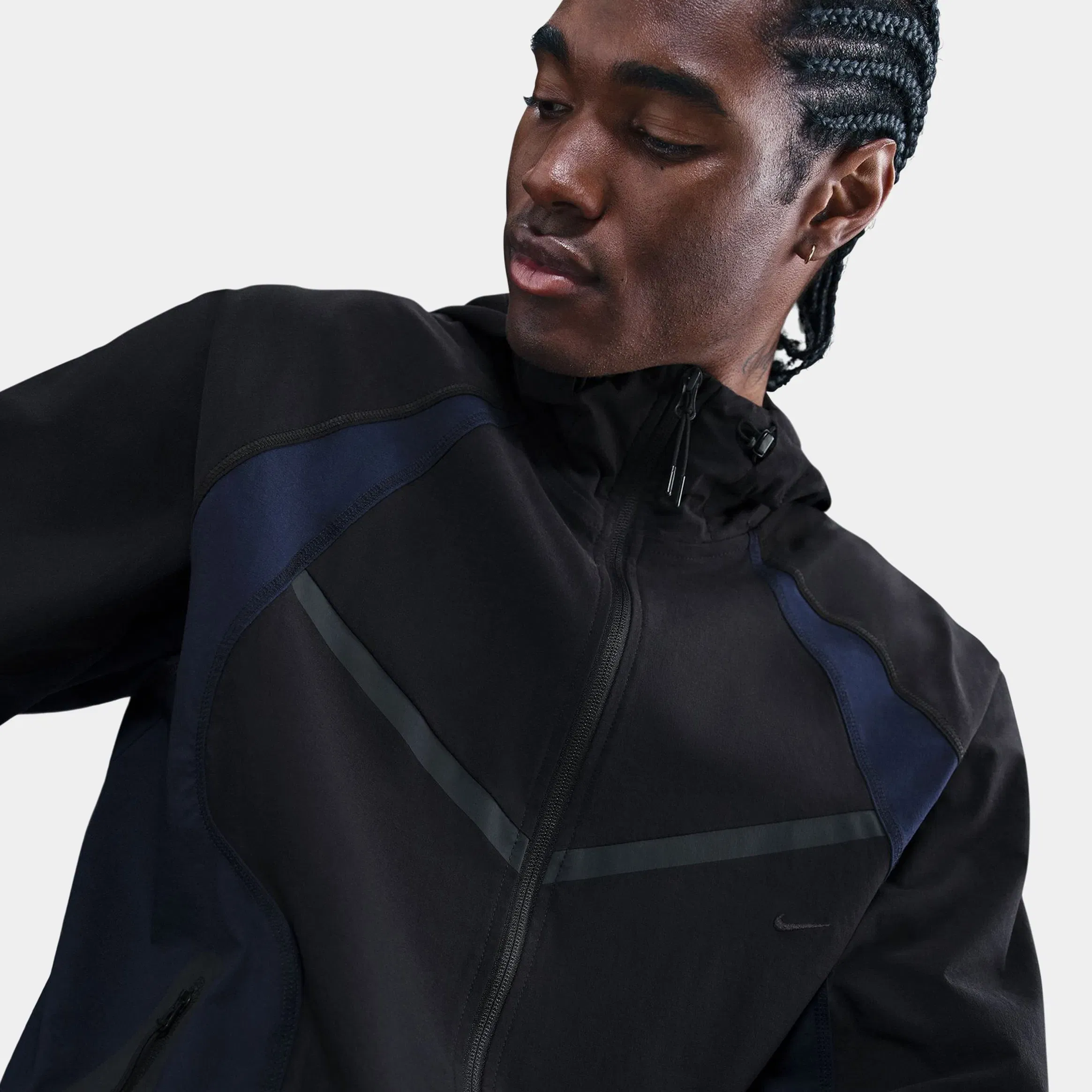 Nike NSW Tech Dri Fit Woven Color Block Windrunner Mens Jacket (Cave Stone/Cool Grey/Black)