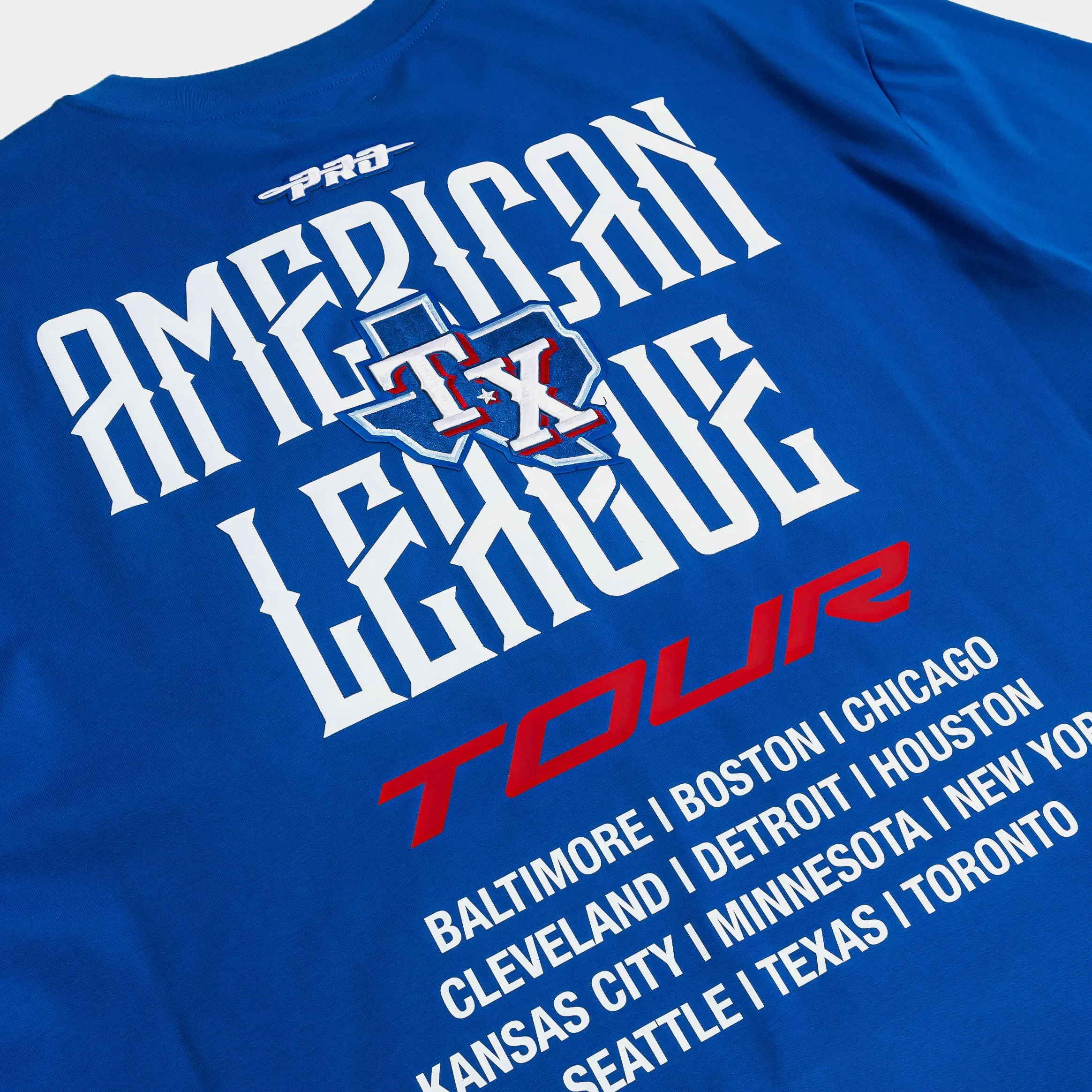 PRO STANDARD Texas Rangers City Tour Mens Short Sleeve Shirt (Blue/White/Red)