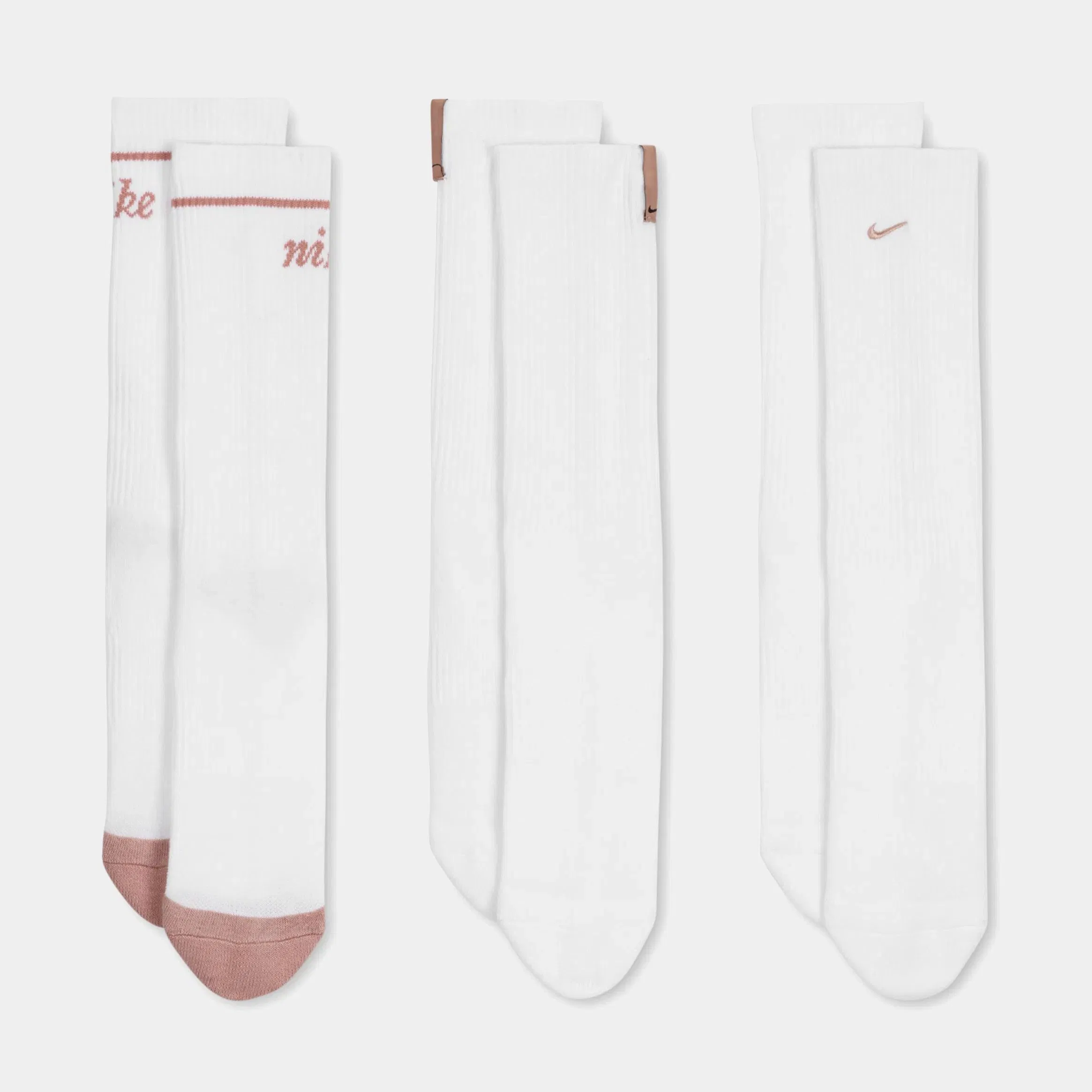 Nike Everyday Plus Crew 3 Pack Womens Socks (White/Pink)