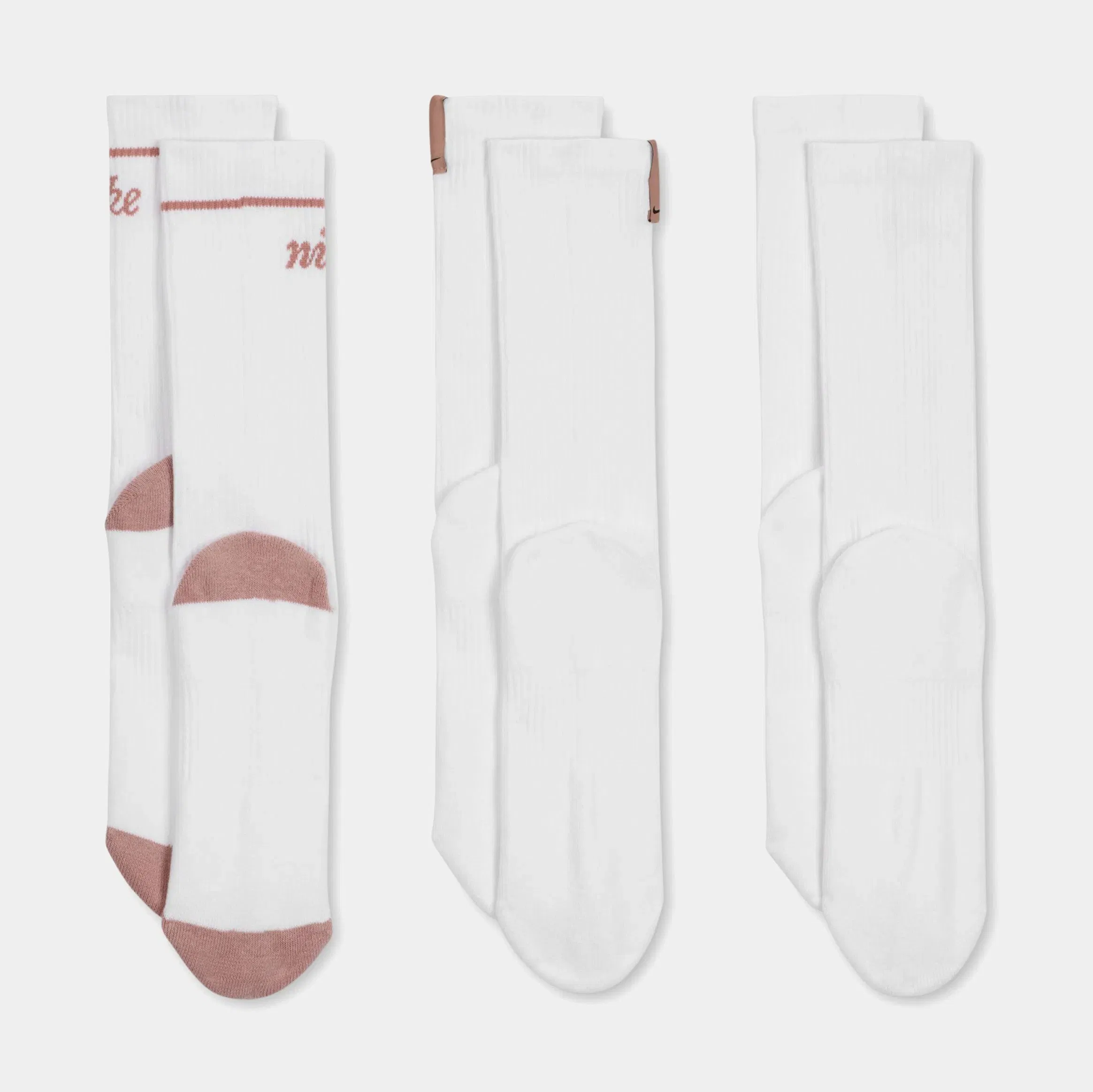 Nike Everyday Plus Crew 3 Pack Womens Socks (White/Pink)