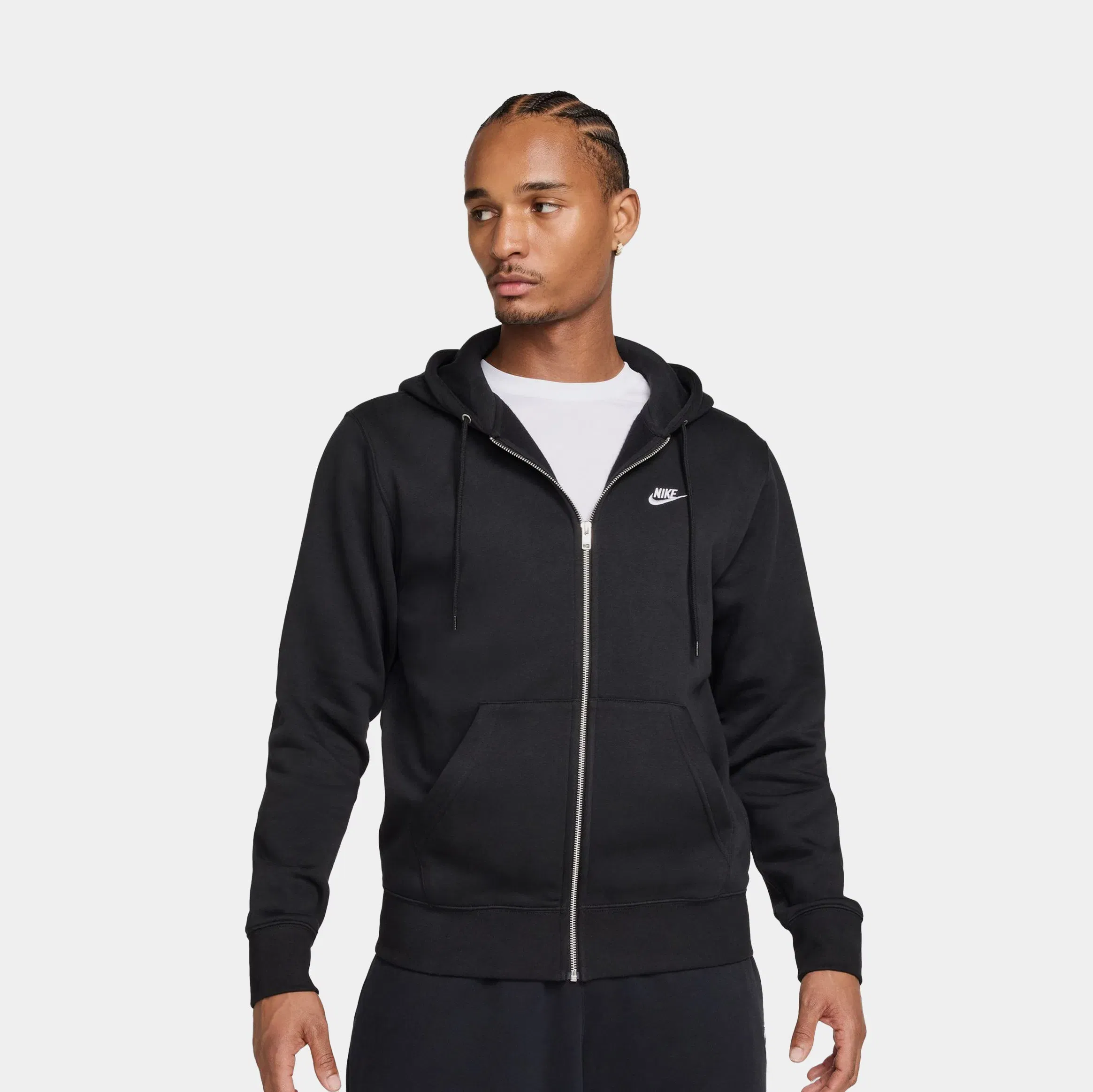 Nike NSW Club Full Zip Fleece Mens Hoodie (Black/White)