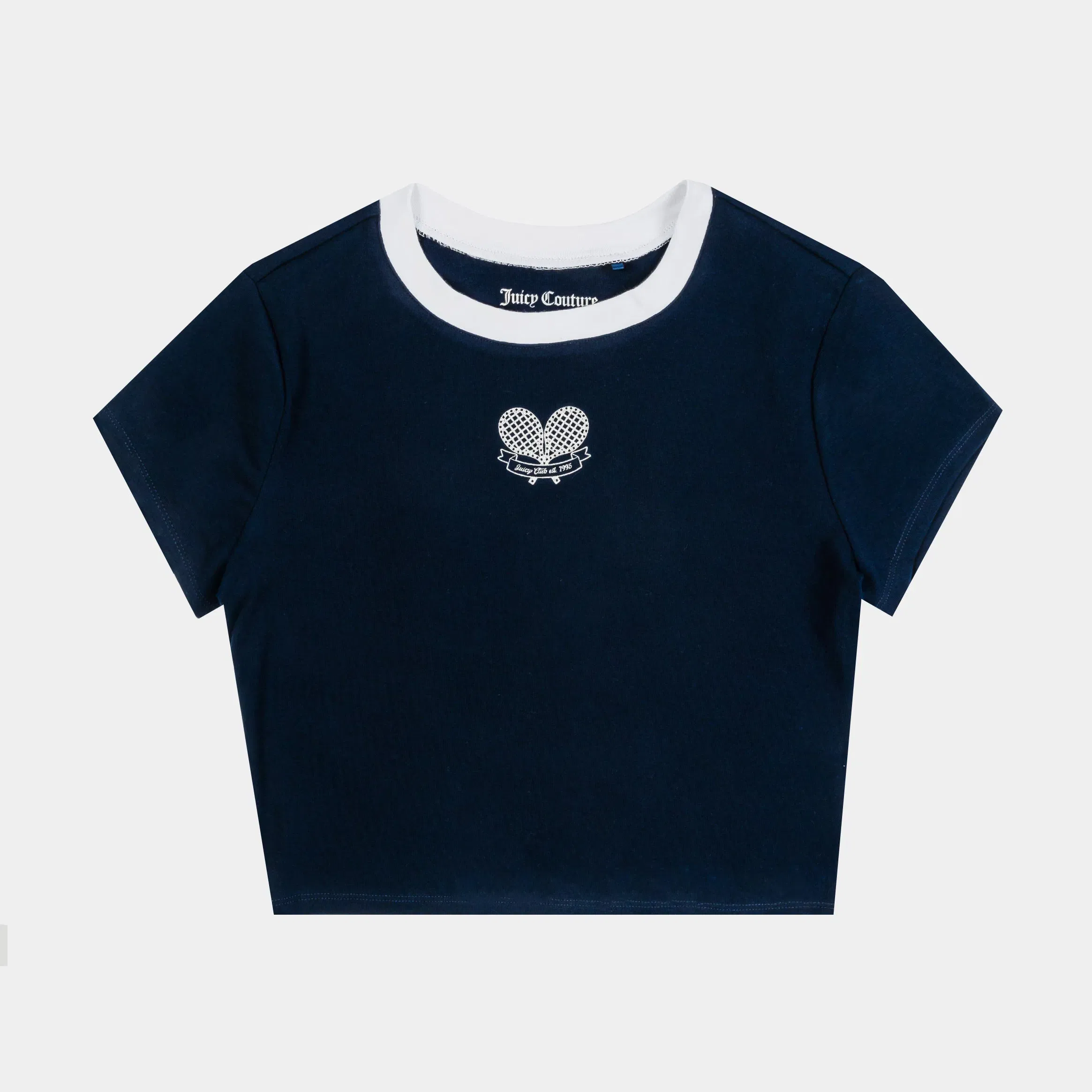 Juicy Couture Tennis Baby Tee Womens Short Sleeve Shirt (Blue/White)