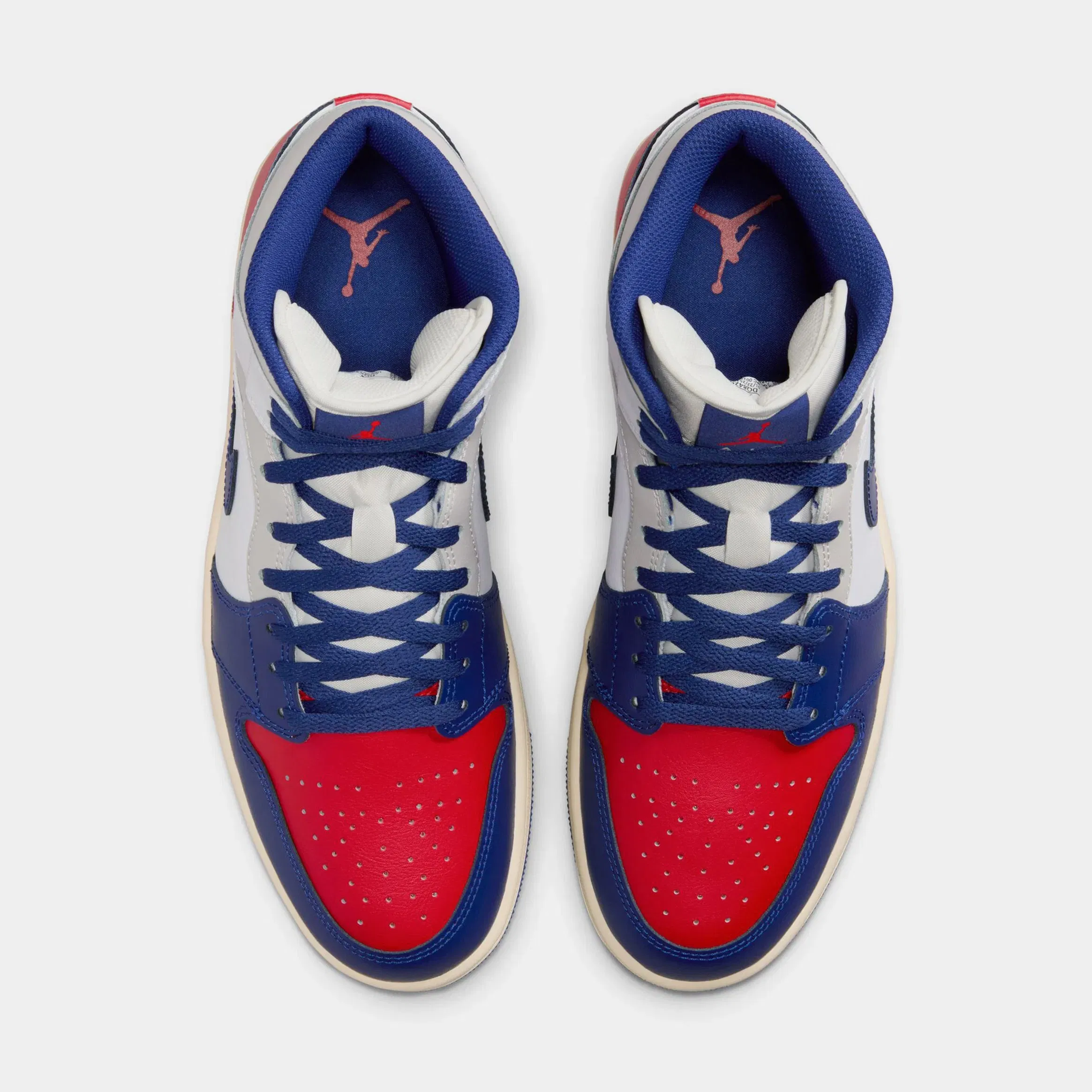 Air Jordan 1 Mid Mens Basketball Shoes (White/Deep Royal Blue/University Red)