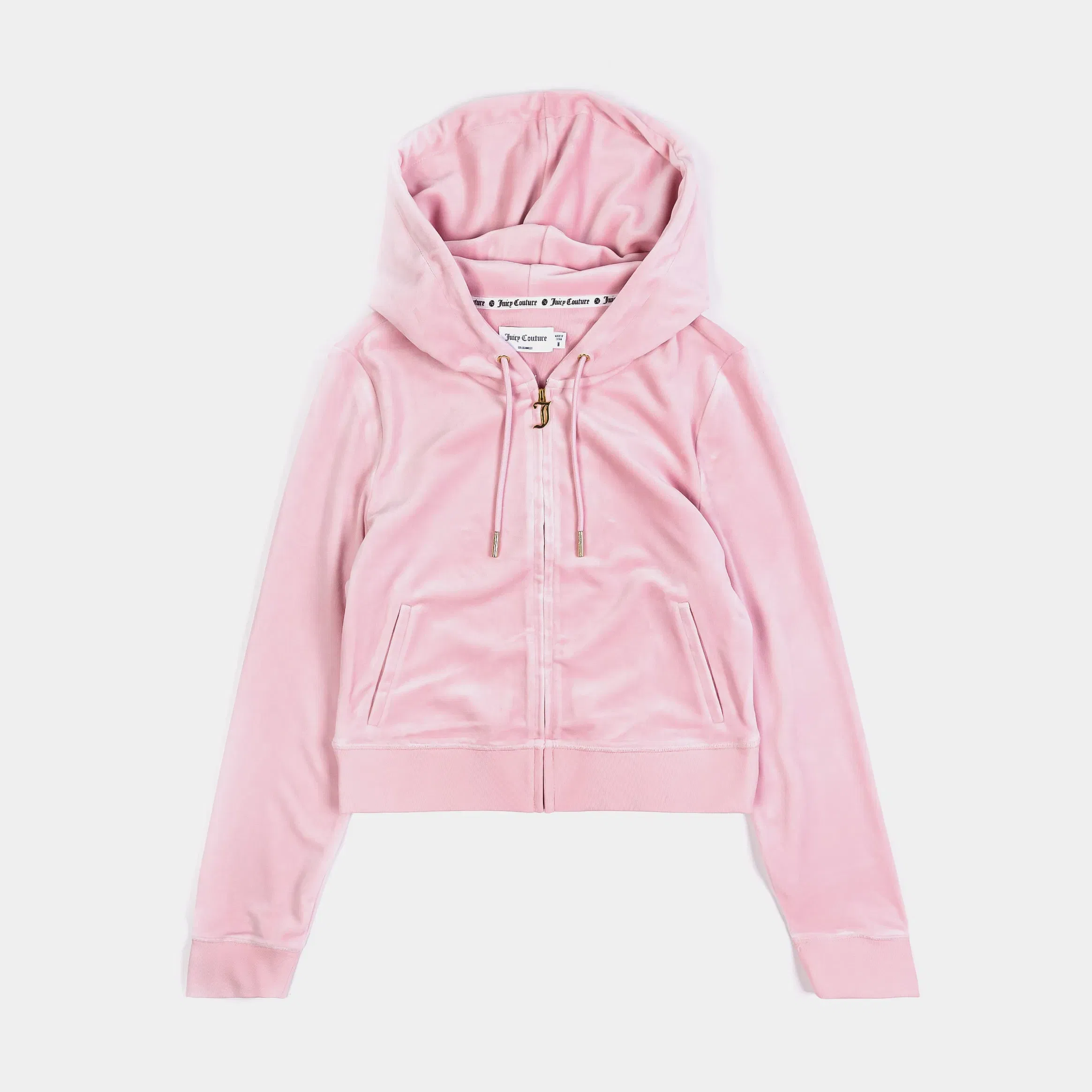 Juicy Couture OG Bling Velour Full Zip Womens Hoodie (Pink/Gold)