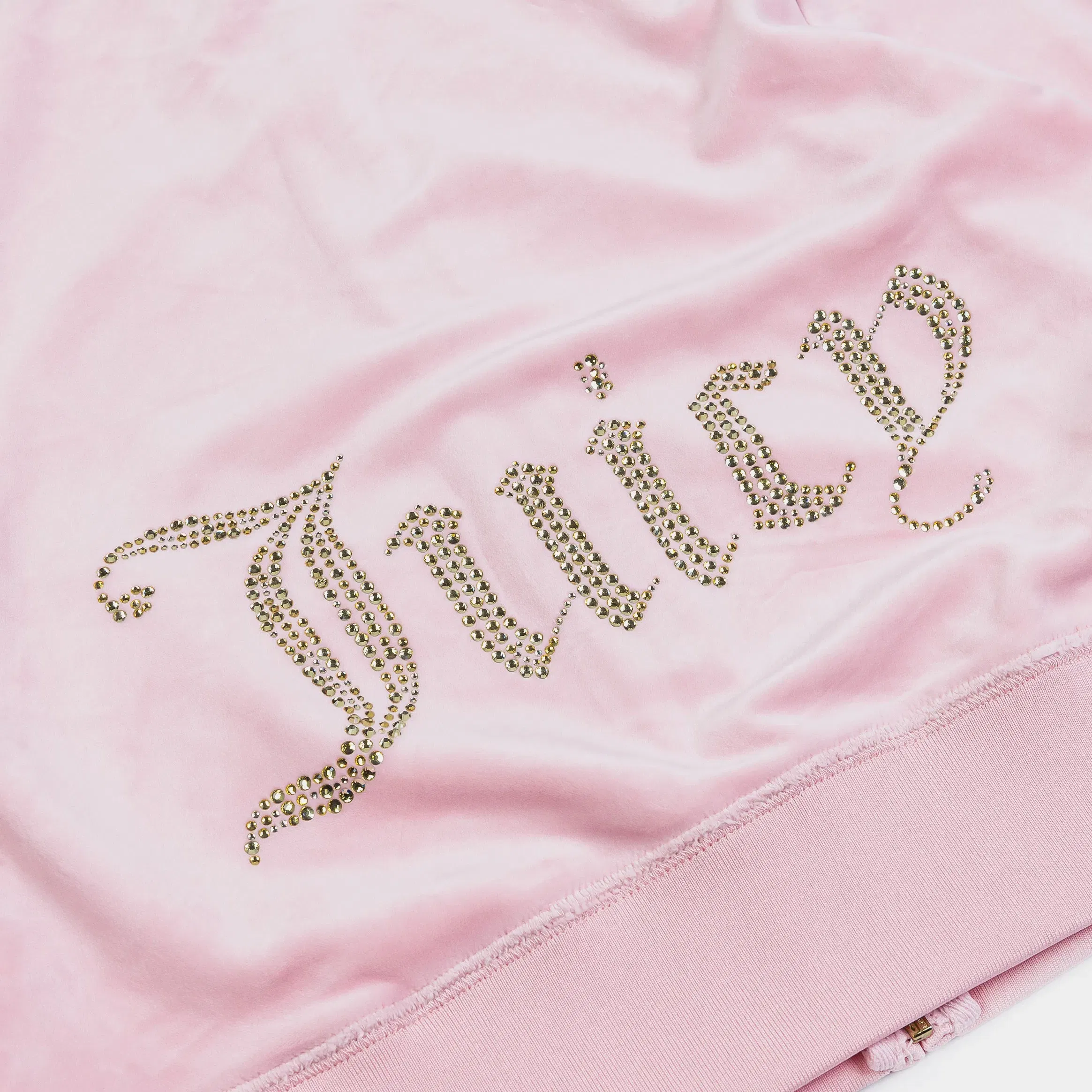 Juicy Couture OG Bling Velour Full Zip Womens Hoodie (Pink/Gold)