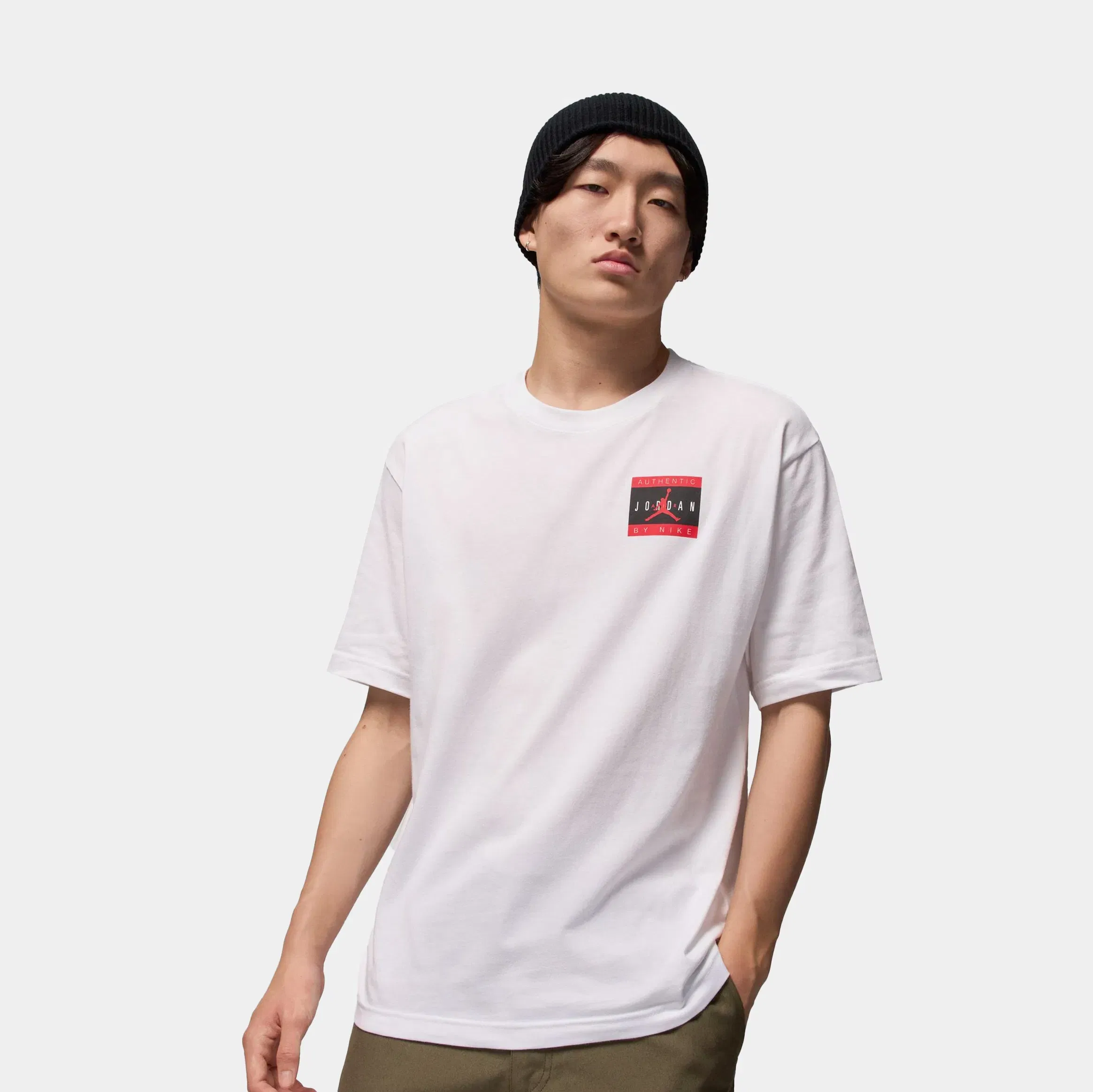 Air Jordan Authentic Brand Mens Short Sleeve Shirt (White/University Red)