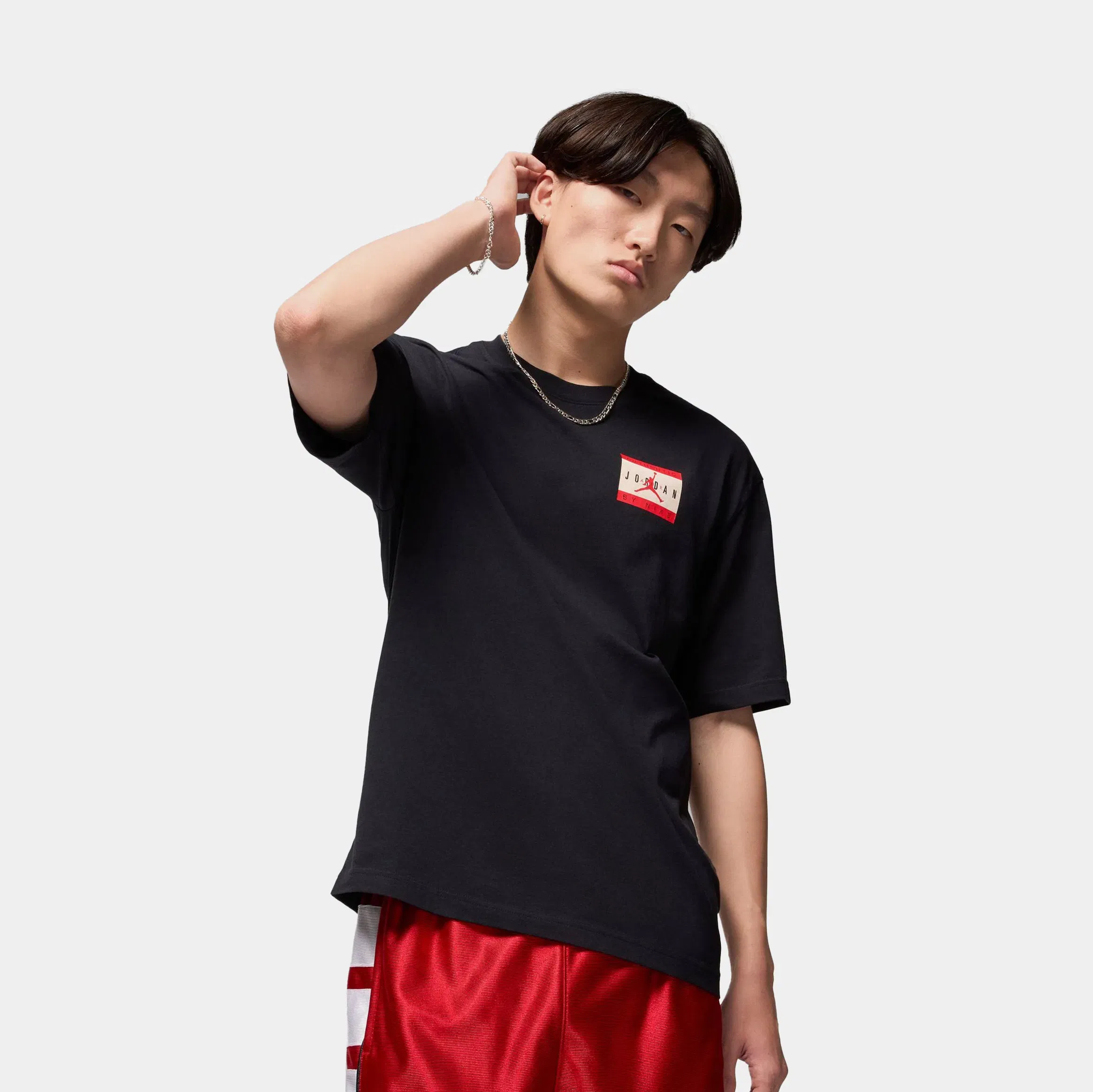 Air Jordan Authentic Brand Mens Short Sleeve Shirt (Black/University Red)