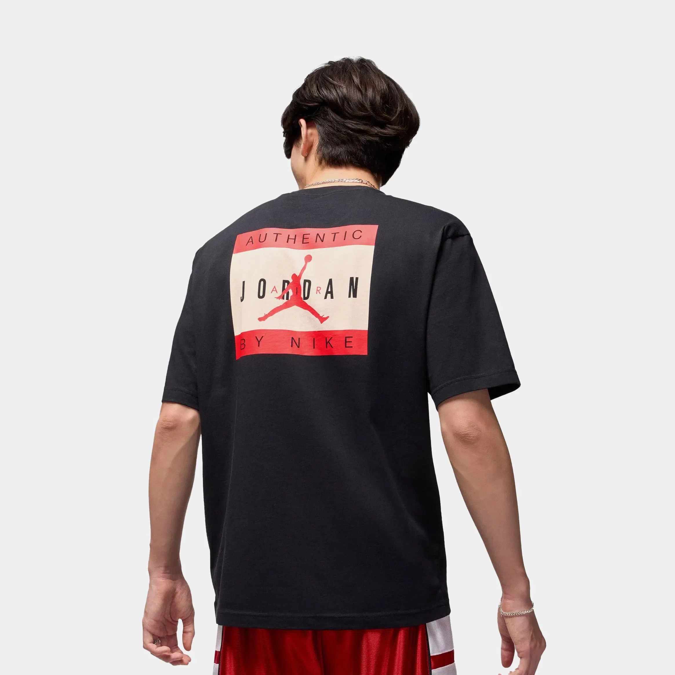Air Jordan Authentic Brand Mens Short Sleeve Shirt (Black/University Red)