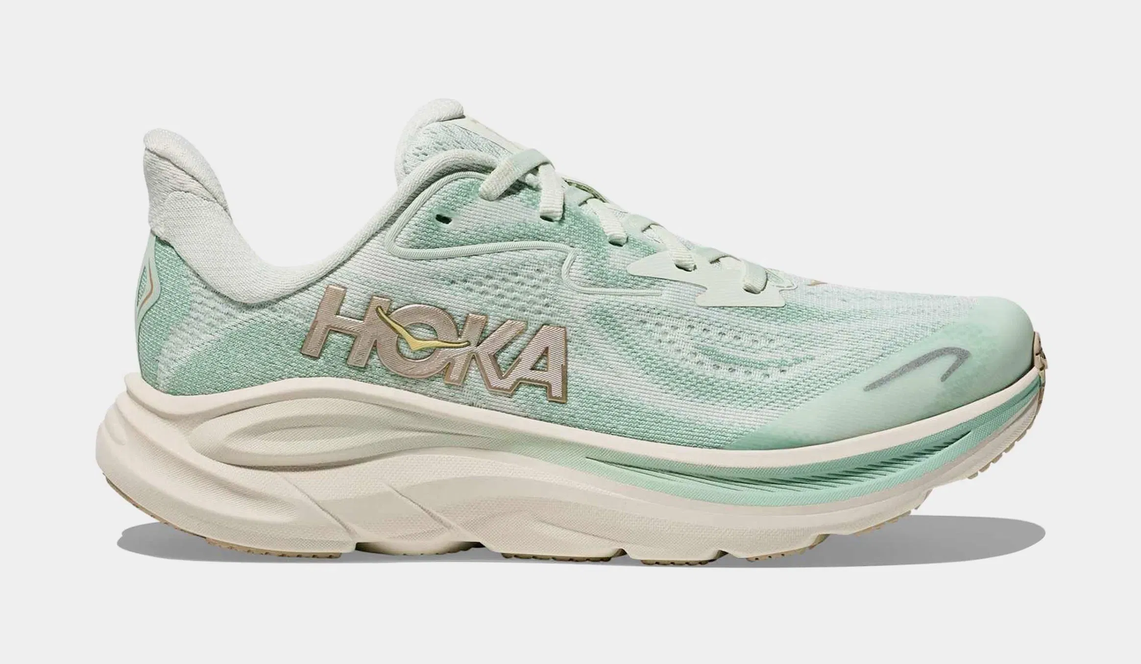 Hoka Clifton 10 Grade School Running Shoes (Gold/Truffle Salt/Sea Glass)