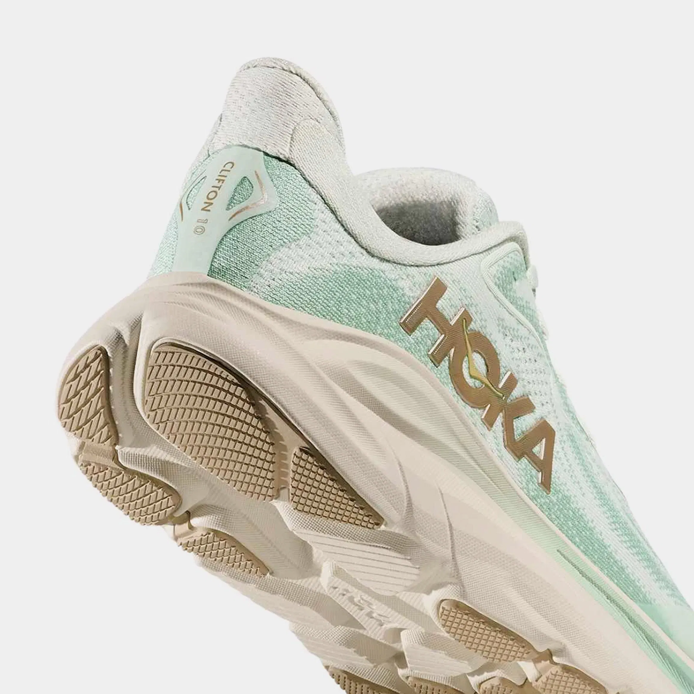 Hoka Clifton 10 Grade School Running Shoes (Gold/Truffle Salt/Sea Glass)