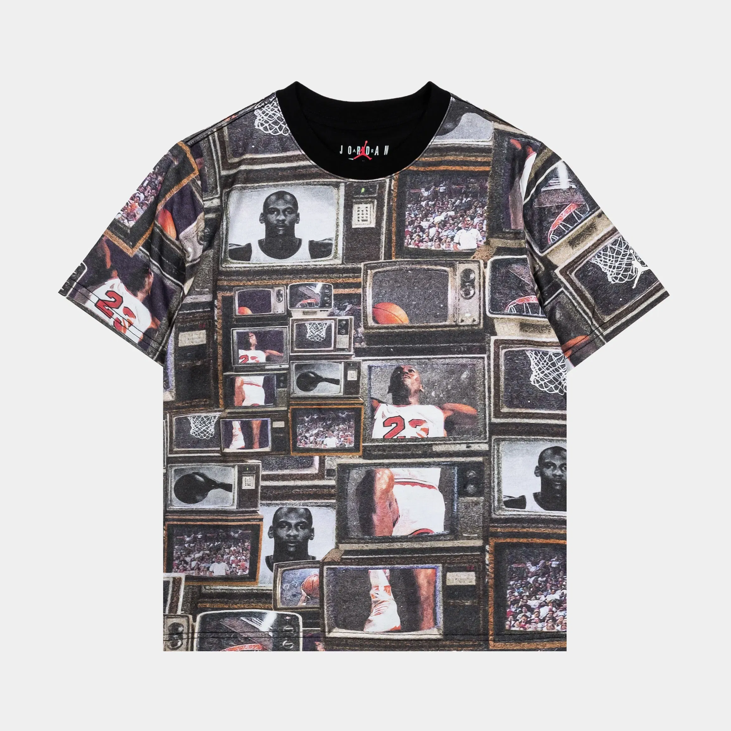 Air Jordan Flight Essentials All Over Print Preschool Short Sleeve Shirt (Black/Brown)