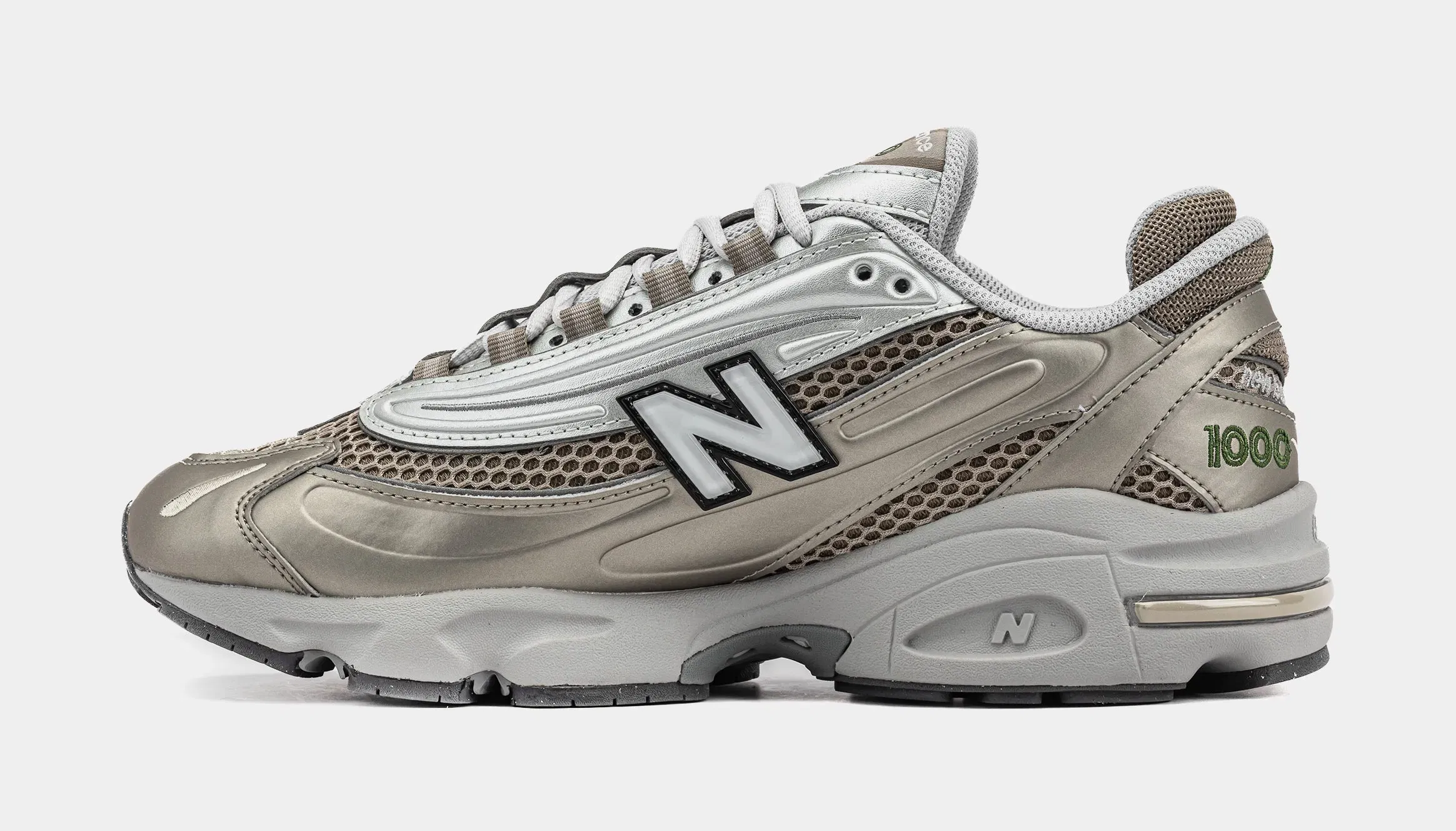NEWBALANCE 1000 Mens Running Shoes (Arid Stone/Light Silver Metallic/Dark Alpine Green)