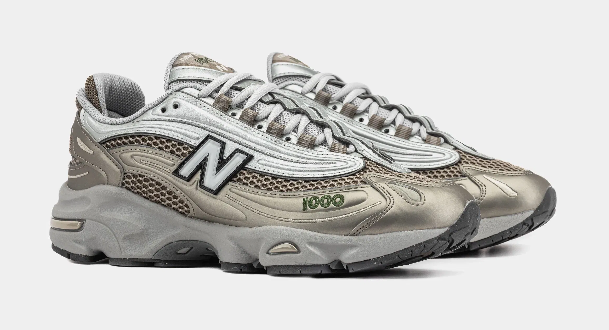NEWBALANCE 1000 Mens Running Shoes (Arid Stone/Light Silver Metallic/Dark Alpine Green)