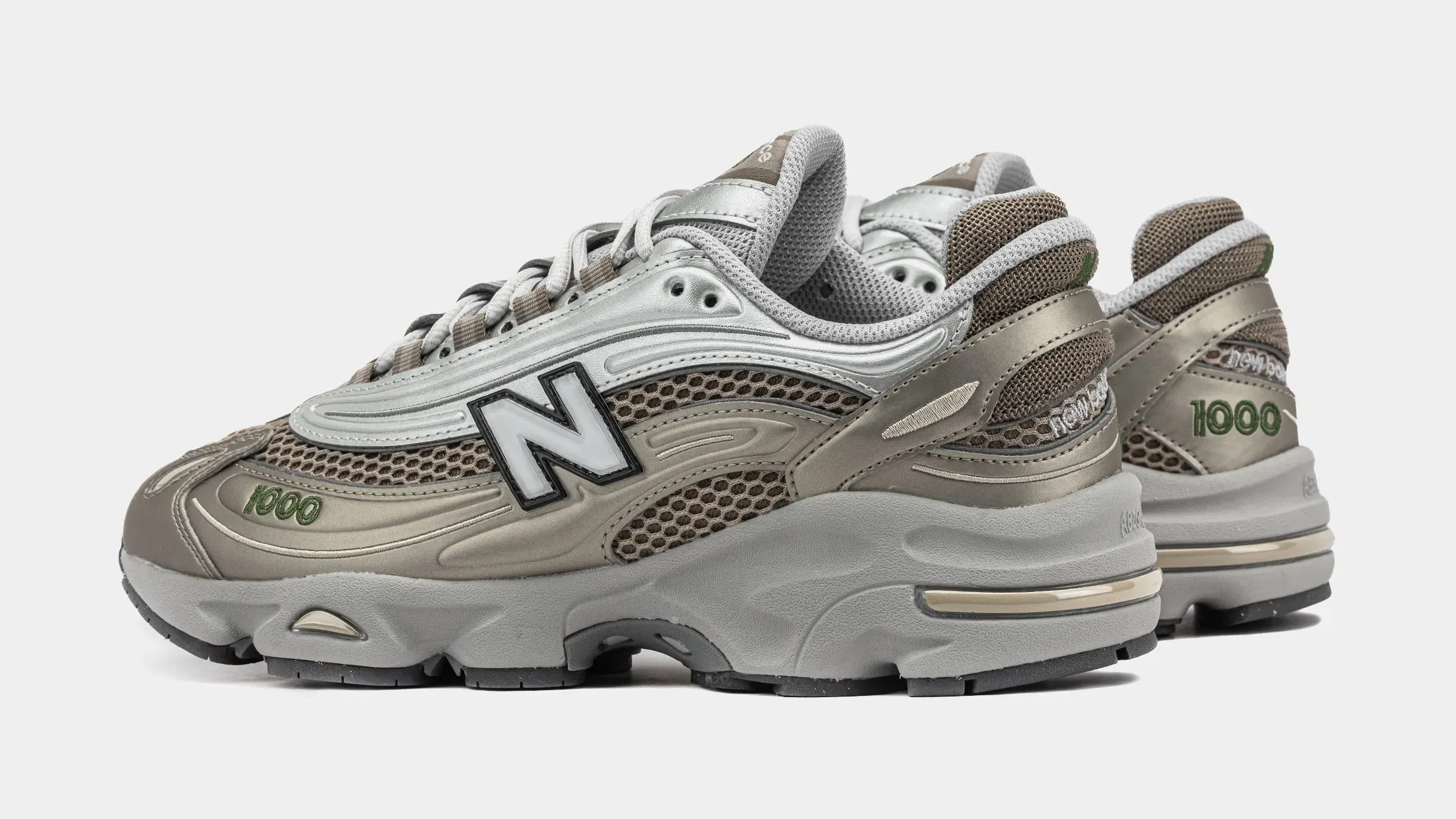 NEWBALANCE 1000 Mens Running Shoes (Arid Stone/Light Silver Metallic/Dark Alpine Green)