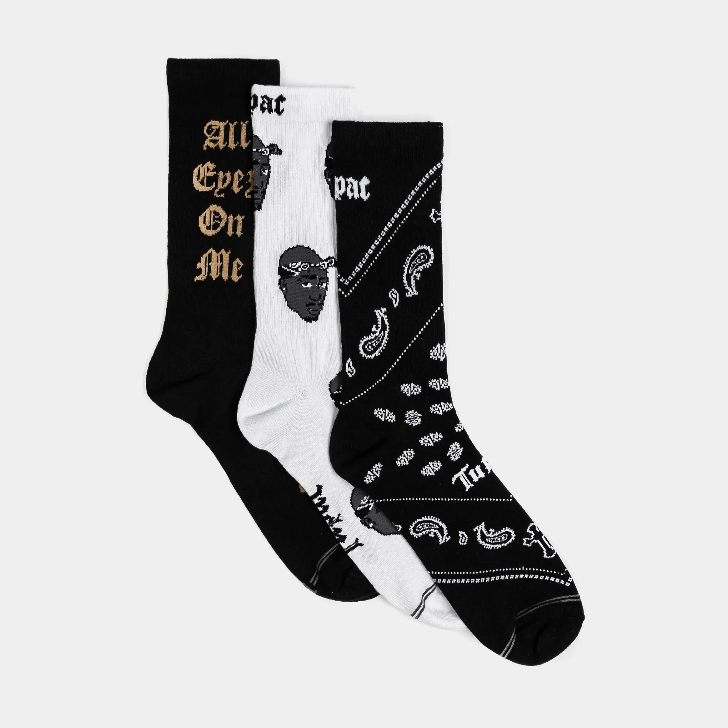 PERRI'S SOCKS Tupac 3 Pack Crew Mens Sock (Black/Gold/White)
