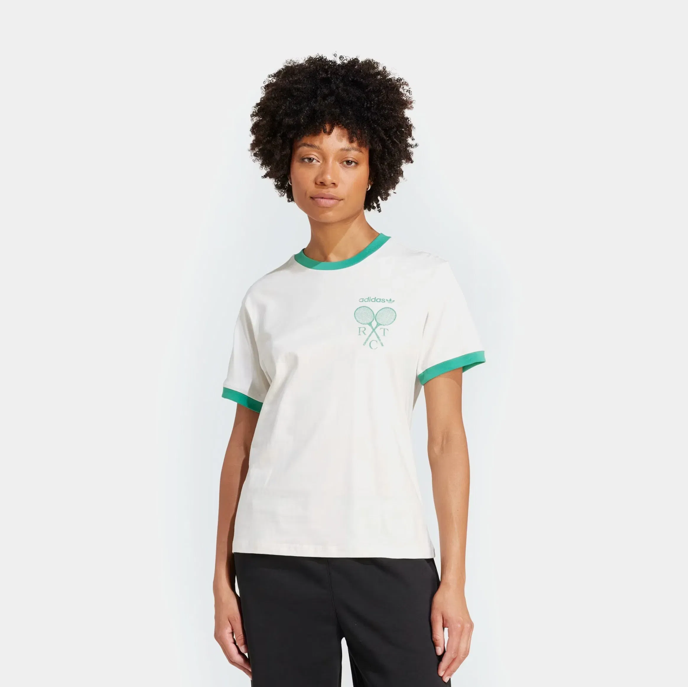 adidas Retro Tennis Womens Short Sleeve Shirt (Cloud White/Green)